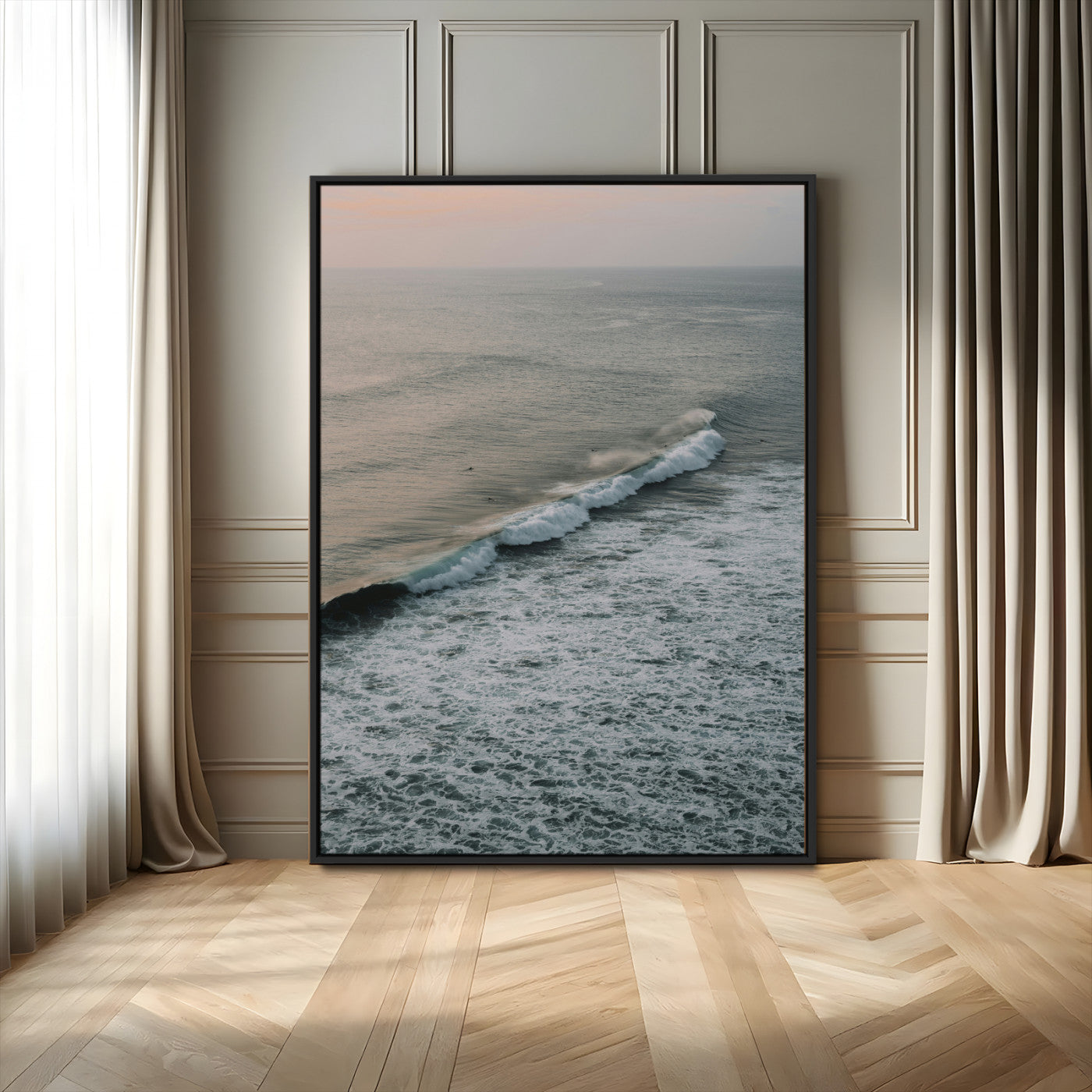 88999168-MGV-FC-24X36_Black-Ocean Waves Wall Art Canvas Print – Framed Coastal Serenity Relaxing Ocean Scene Artwork for Home Office