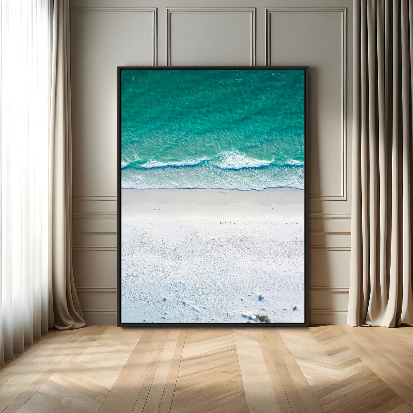 26150405-MGV-FC-24X36_Black-Soft Waves Wall Art Canvas Print, Framed Seaside Escape Art Picture Print, Minimalist Beach Aesthetic Perfect Coastal Minimalist Decor Artwork