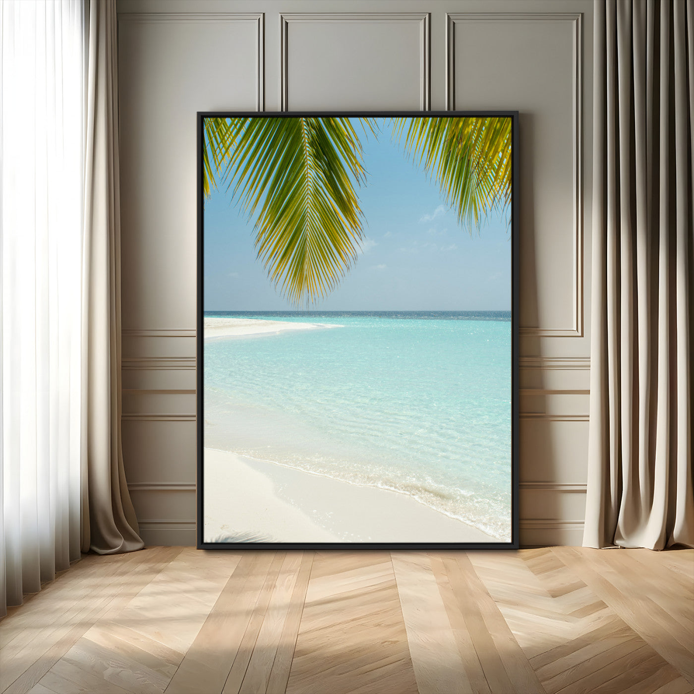 90359351-MGV-FC-24X36_Black-Azure Water Wall Art Canvas Print – Tranquil Island Escape Clear Blue Ocean Minimalist Coastal Artwork for Home, Office