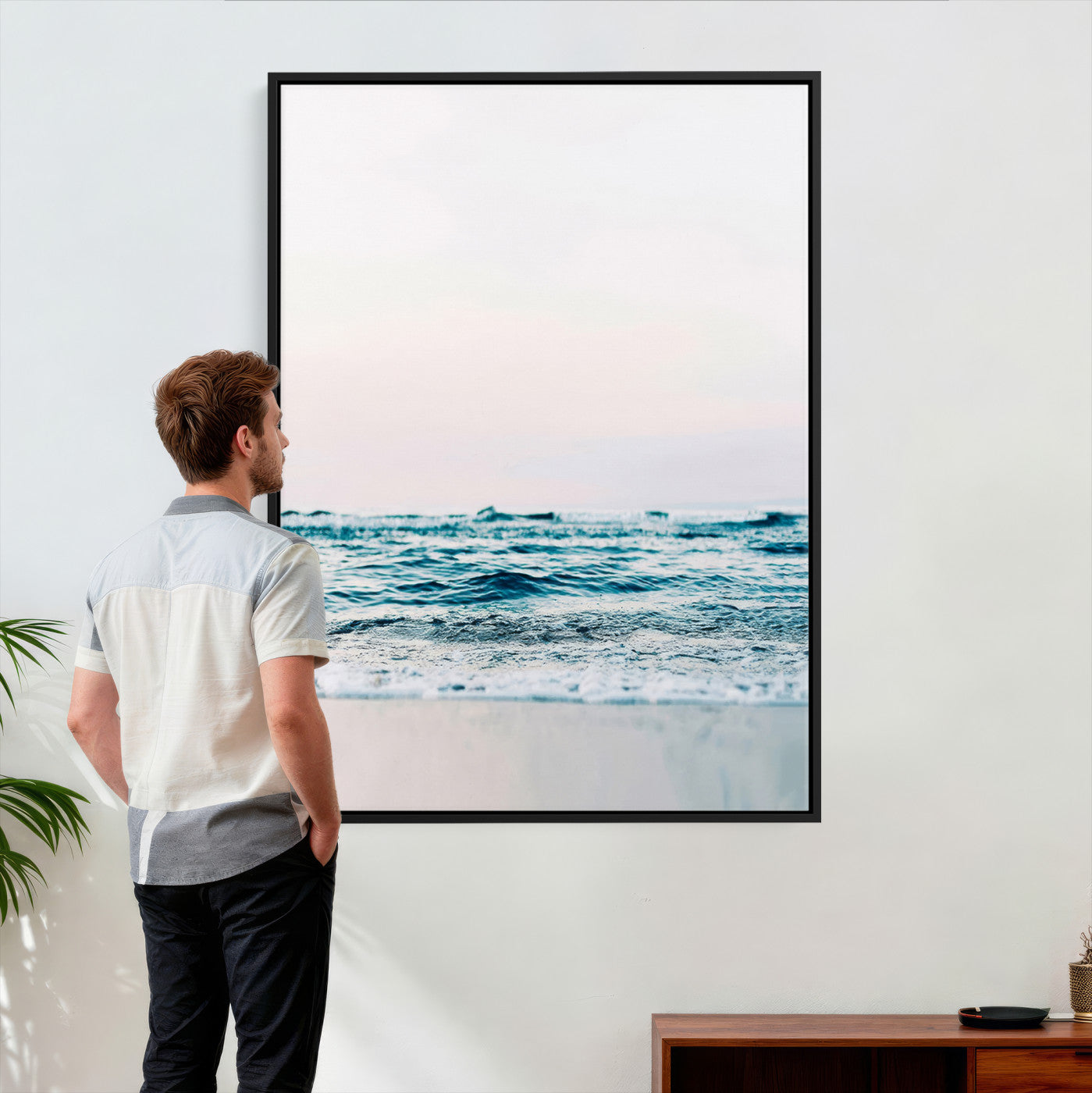 75569715-MGV-CV-24X36 - Minimal Ocean Wave Wall Art Canvas Print – Coastal Seascape Artwork for Living Room, Bedroom, and Office Decor