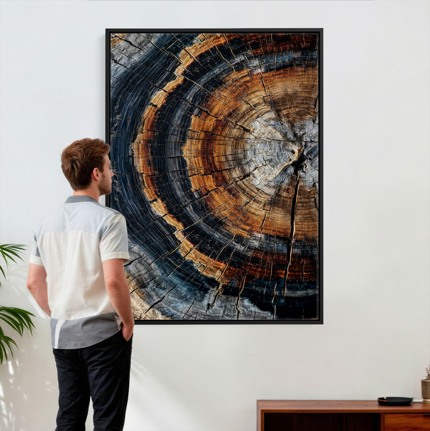 92693966B-MGV-CV-24X36 - Abstract Wood Grain Canvas Print, Tree Ring Pattern Wall Art, Framed Canvas Ready to Hang
