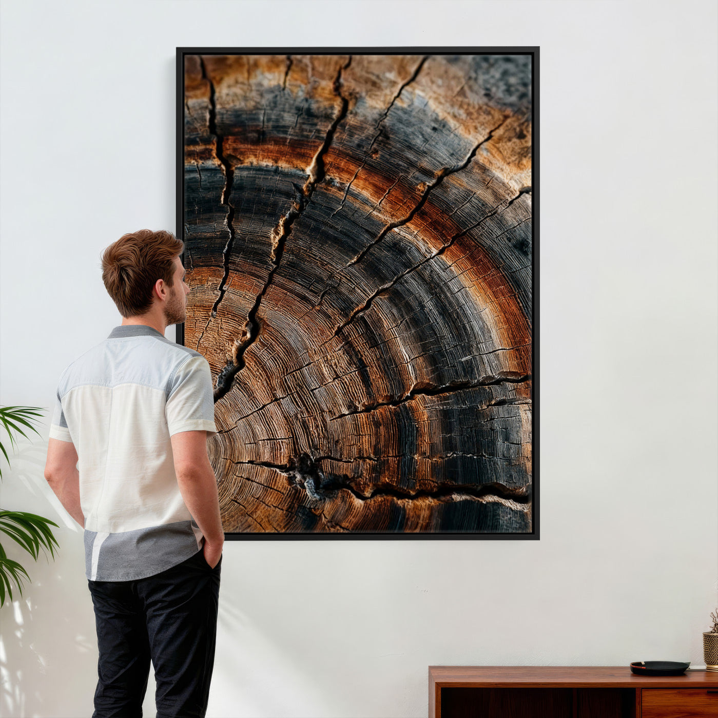92693966D-MGV-CV-24X36 - Large Abstract Wood Grain Canvas Print, Wood Tree Ring Pattern Wall Art, Framed Canvas Ready to Hang
