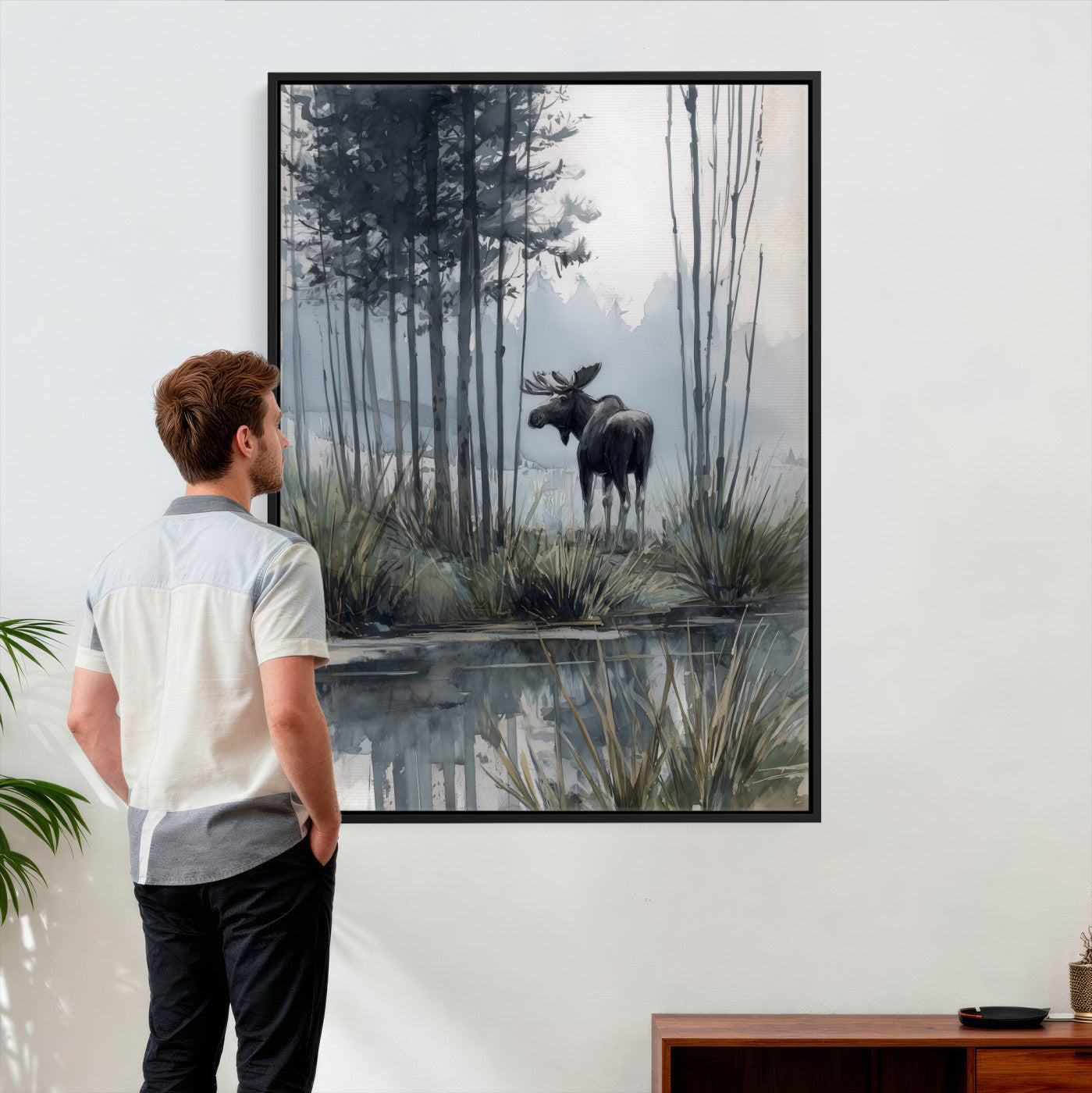 63767896-MGV-CV-24X36 - Abstract Moose Forest Wall Art Canvas Print – Wildlife Nature Artwork Print for Living Room, Cabin, and Office Decor