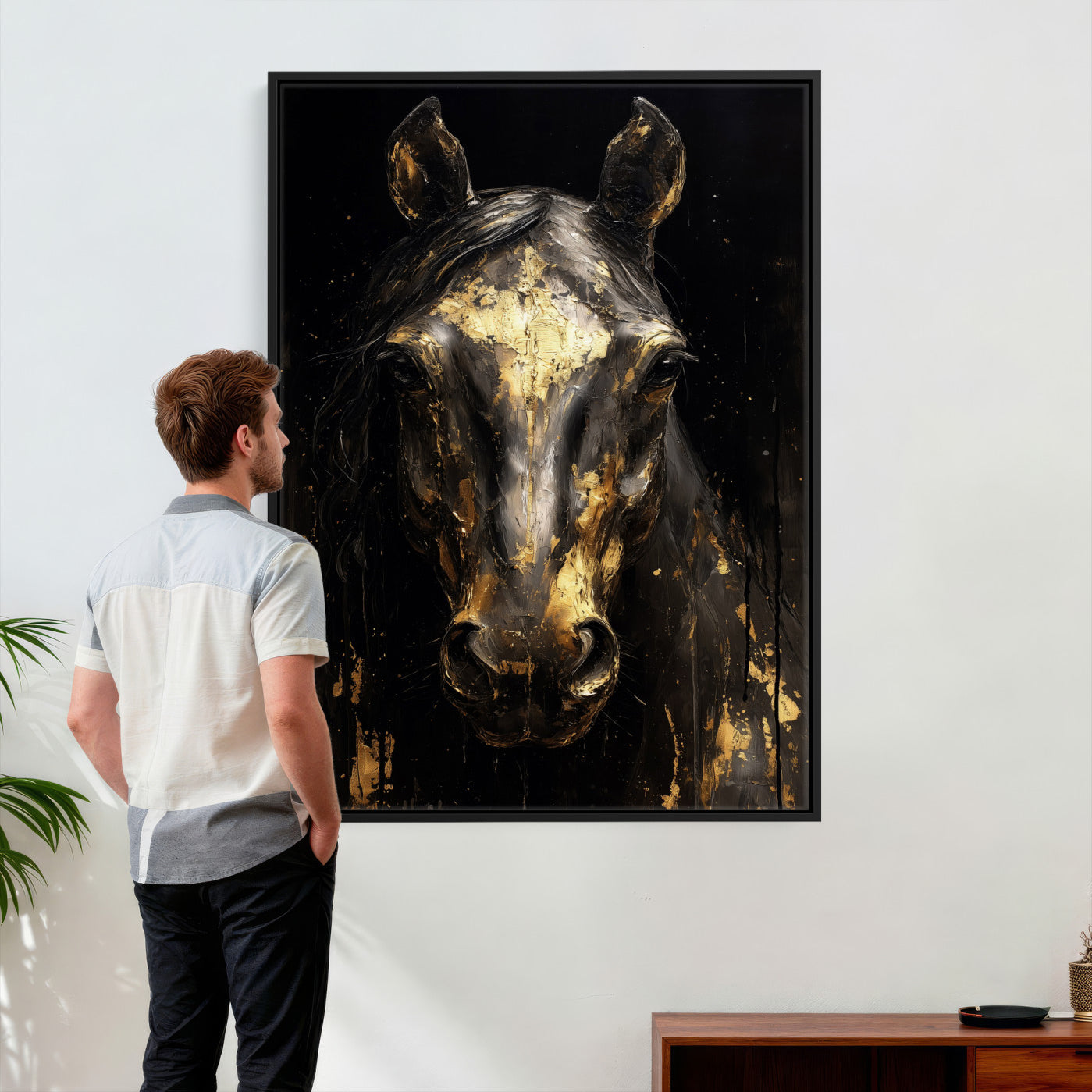 84049438-MGV-CV-24X36 - Abstract Horse Wall Art Canvas Print – Painting Style Western Equine Artwork Print for Living Room, Ranch, and Office Decor