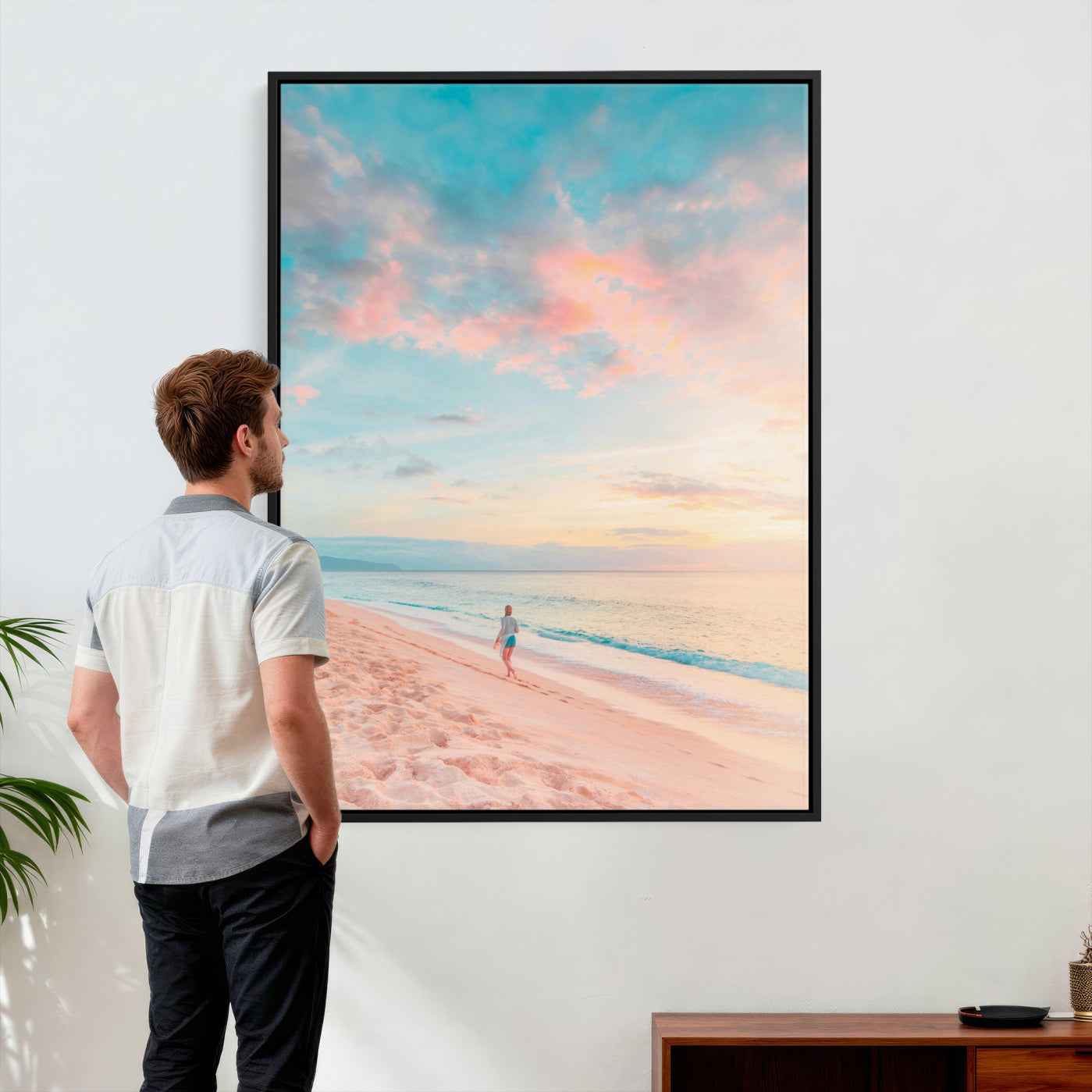 49353231-MGV-CV-24X36 - Pastel Beach Walk Wall Art Canvas Print – Soft Coastal Photography Artwork Print for Bedroom, Living Room, and Serene Home Decor