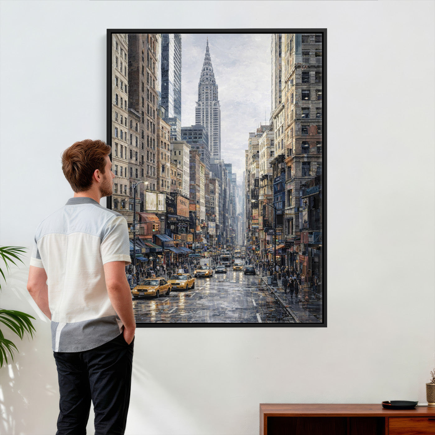 37693299-MGV-CV-24X36 - Chrysler Building New York Wall Art Canvas Print, Abstract NYC Street Painting Canvas Print, Modern Manhattan City Artwork for Living Room Decor