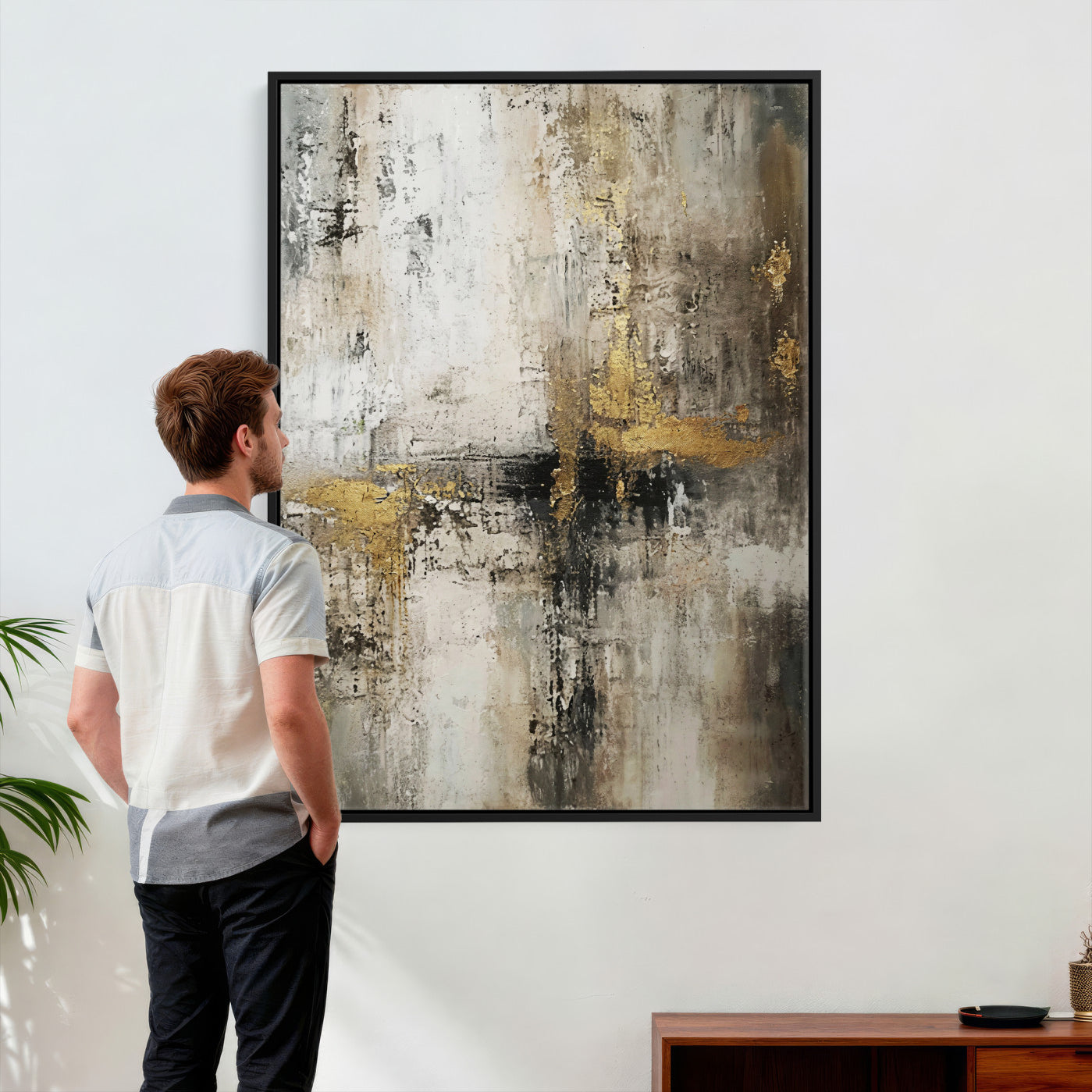 381262454-MGV-CV-24X36 - Framed Abstract Wall Art Canvas Print, Gold Black Modern Architecture Canvas Print, Contemporary Moody City Artwork for Living Room Decor