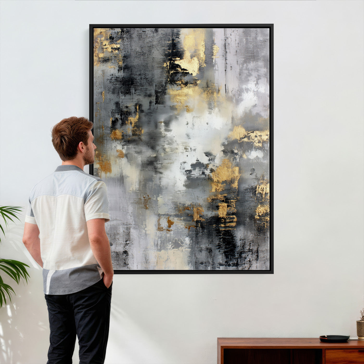 381262454543-MGV-CV-24X36 - Gray Gold Abstract Wall Art Canvas Print, Textured Modern Canvas Print, Minimalist Contemporary Artwork for Living Room Decor