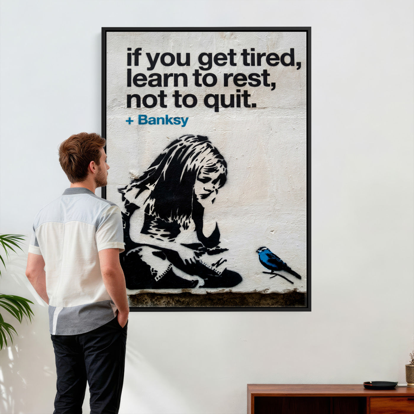4812625445543-MGV-CV-24X36 - Banksy Girl and Blue Bird Canvas Art Print: Banksy if you get tired Canvas Print or Poster