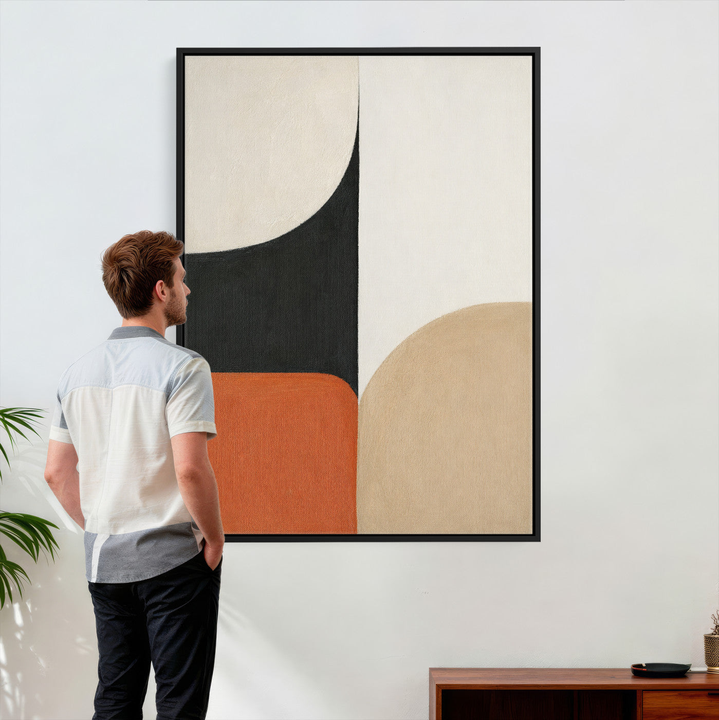 38800649-MGV-CV-24X36 - Geometric Abstract Wall Art Canvas Print, Orange Blue Abstract Expressionist Painting Print, Modern Geometric Abstract Canvas Art