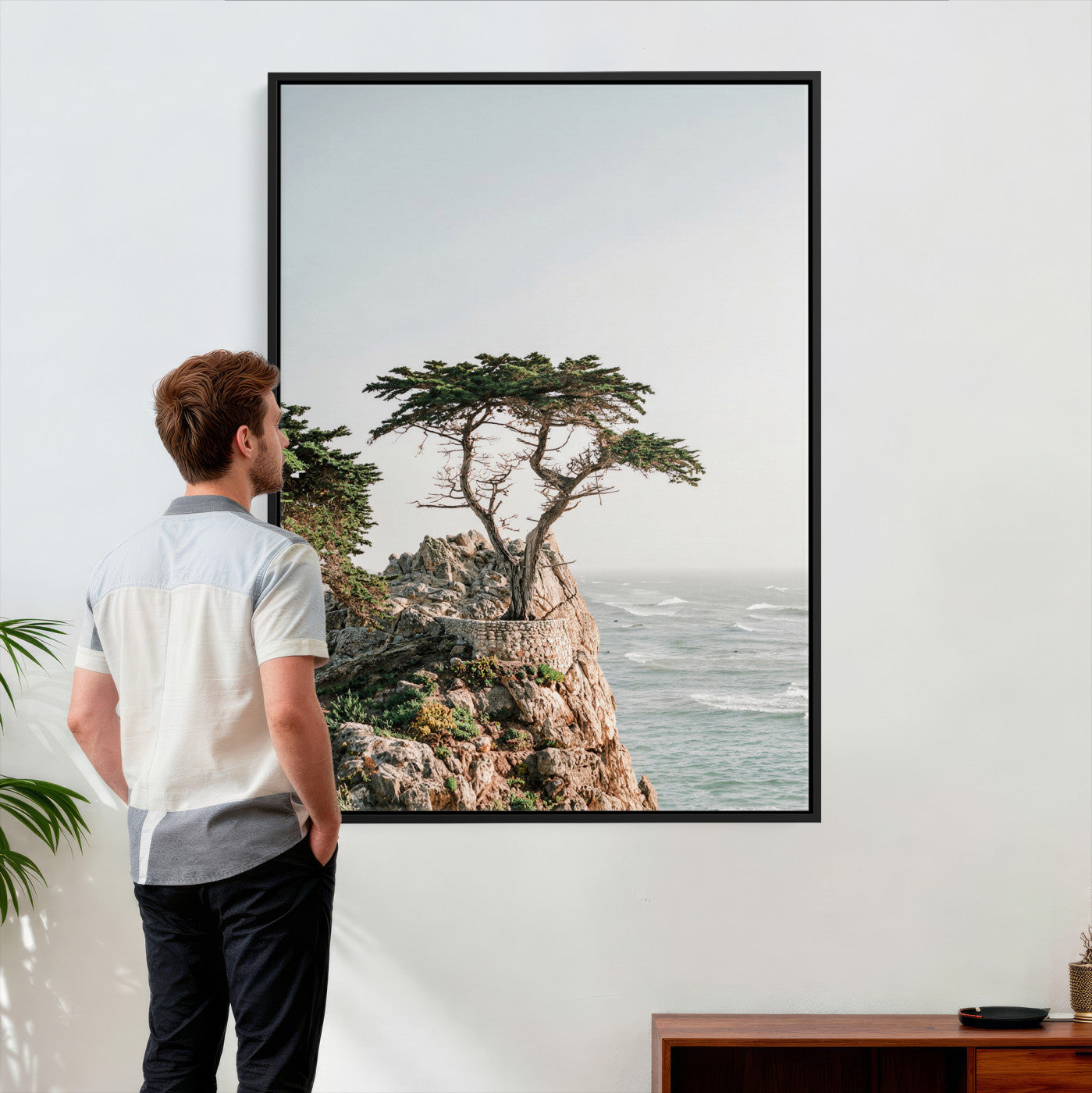 68839391-MGV-CV-24X36 - Lone Cypress Canvas Wall Art, Pebble Beach California Photography Print, Coastal Tree Ocean Decor, Monterey Nature Art, Minimalist Wall Art
