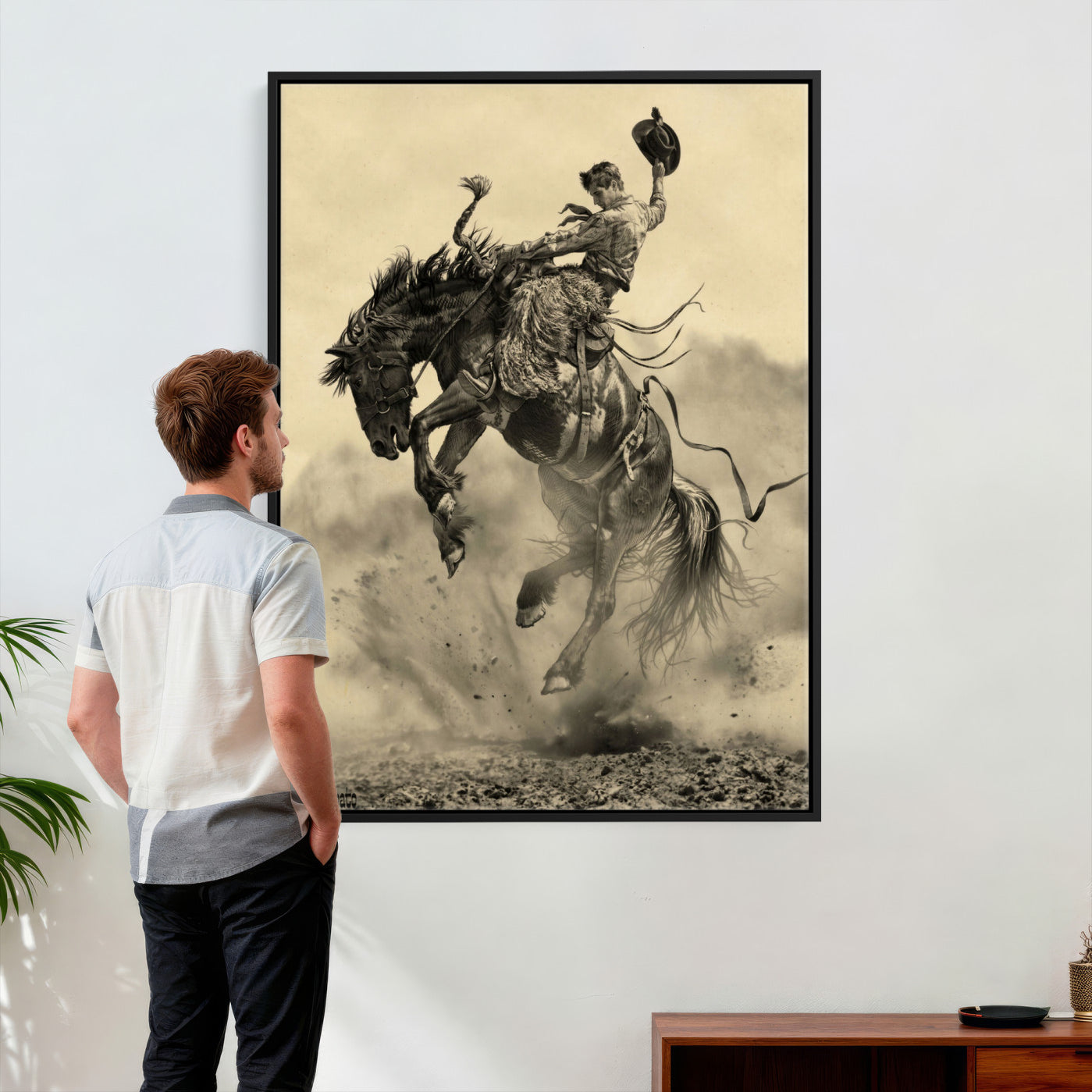 94461975-MGV-CV-24X36 - Vintage Cowboy Wall Art Canvas Print, Western Horse Rider Decor