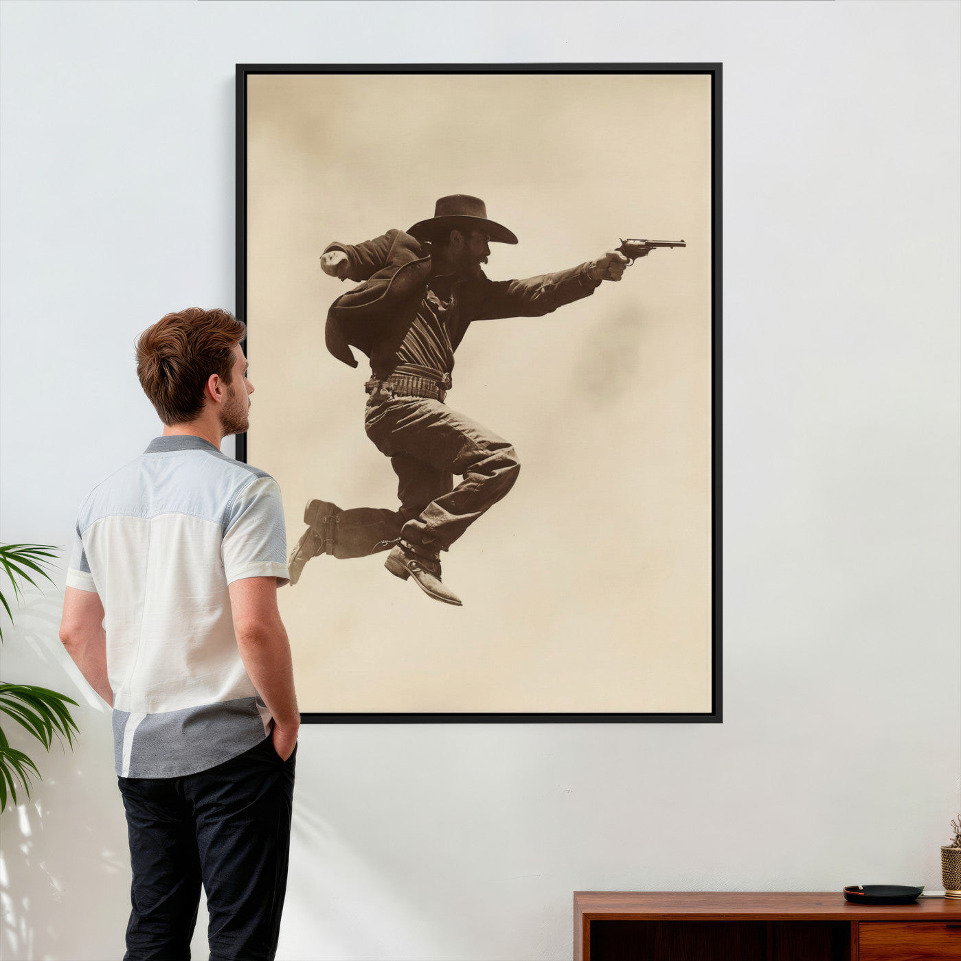 94461975G-MGV-CV-24X36 - Vintage Cowboy Wall Art Canvas Print, Western Gunfighter Decor