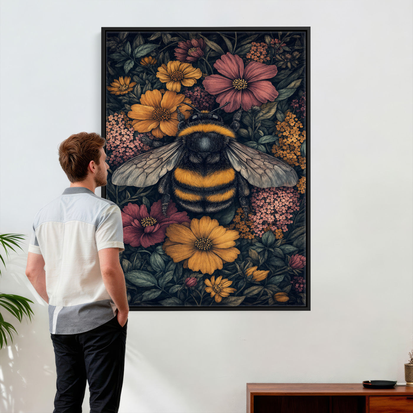 22869250-MGV-CV-24X36 - William Morris Style Prints Canvas Wall Art Lnner Framed, Vintage Bee Botanical Floral Wall Art Decor Pictures for Livingroom, Animals Pictures Decor Artwork