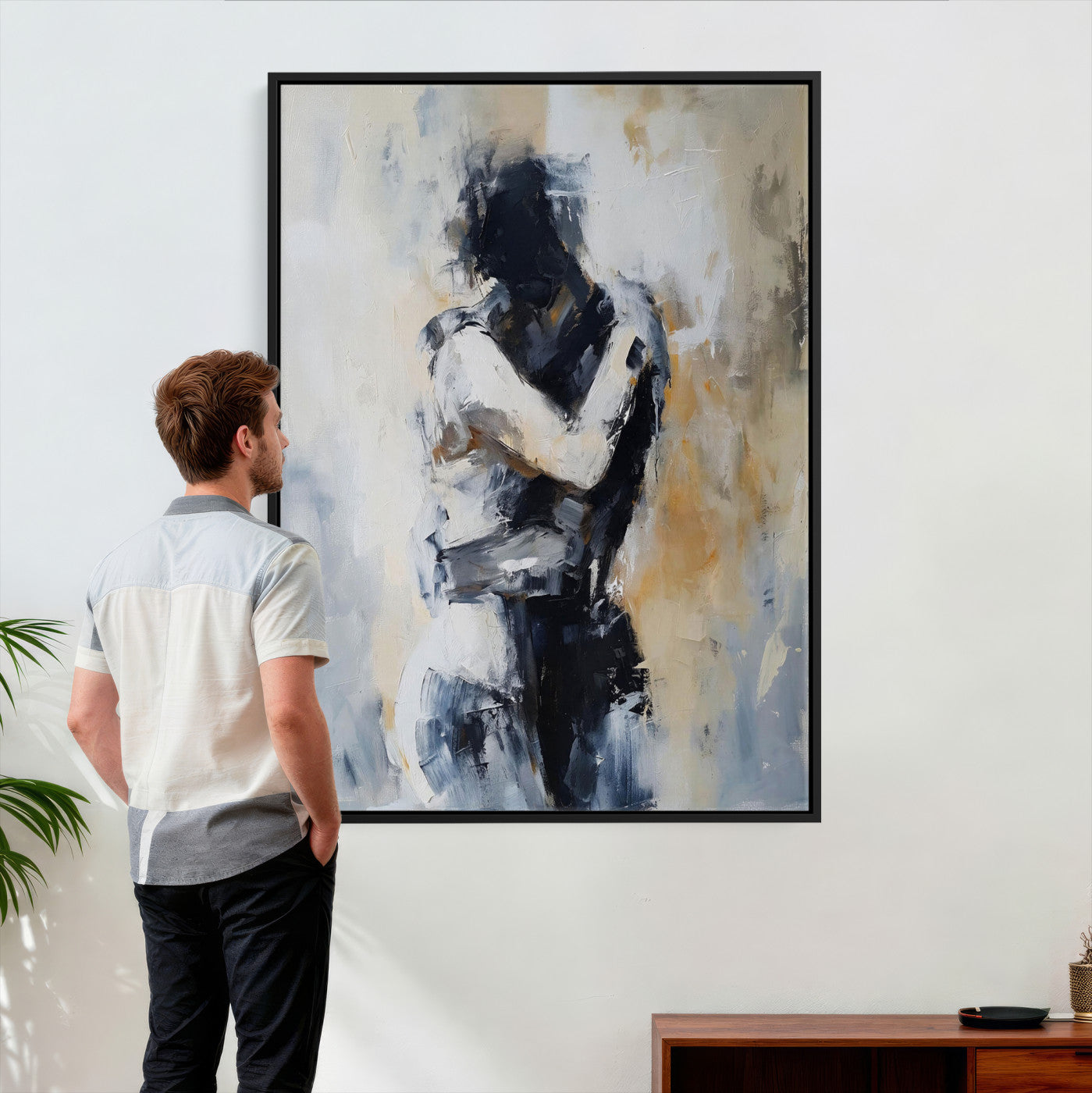 78448953-MGV-CV-24X36 - Monochrome Figurative Abstract Canvas Wall Art Moody Figure Oil Painting Print