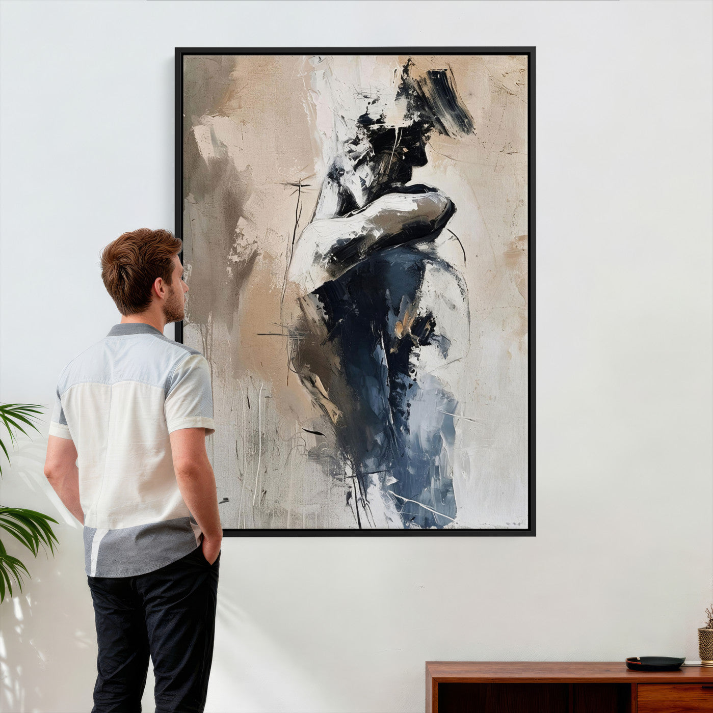 60223455-MGV-CV-24X36 - Monochrome Figurative Abstract Canvas Wall Art Moody Figure Oil Painting Print