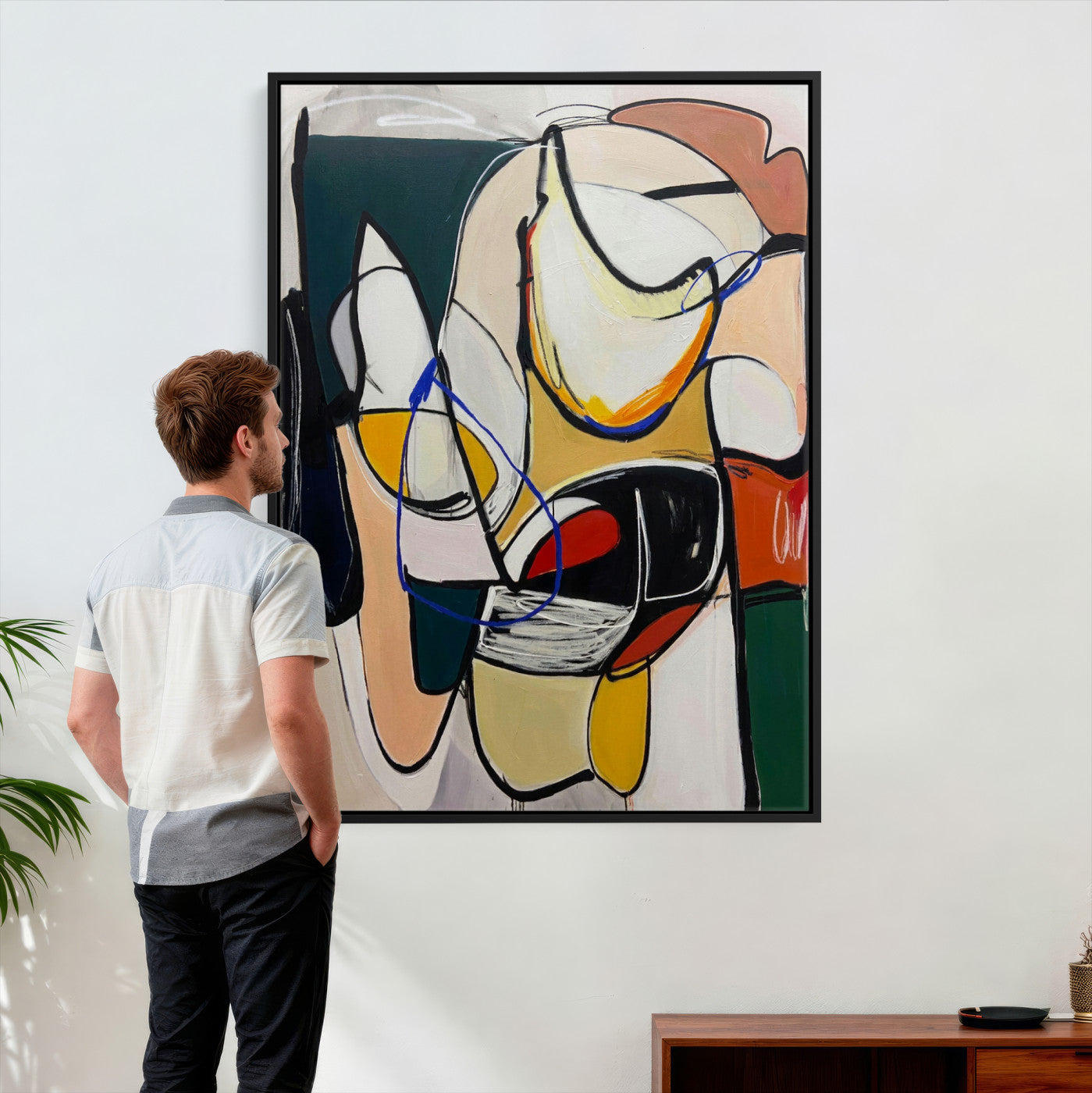 78751462-MGV-CV-24X36 - Mid Century Modern Abstract Canvas Wall Art Colorful Cubist Painting Print