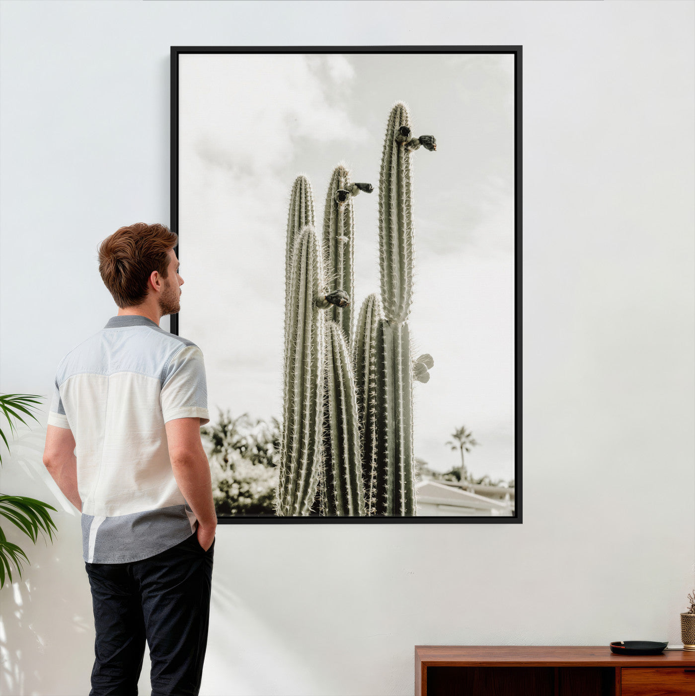 79942620-MGV-CV-24X36 - Tall Saguaro Cactus in Desert Sun Wall Art Canvas Print - Minimalist Boho Botanical Decor
