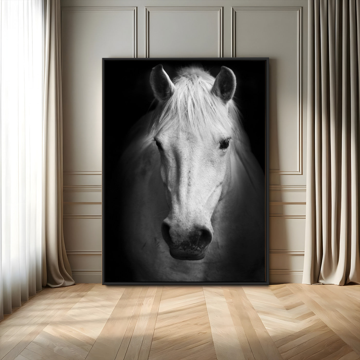 36639-MGV-FC-24X36_Black-Large Wall Art White Horse Canvas Print