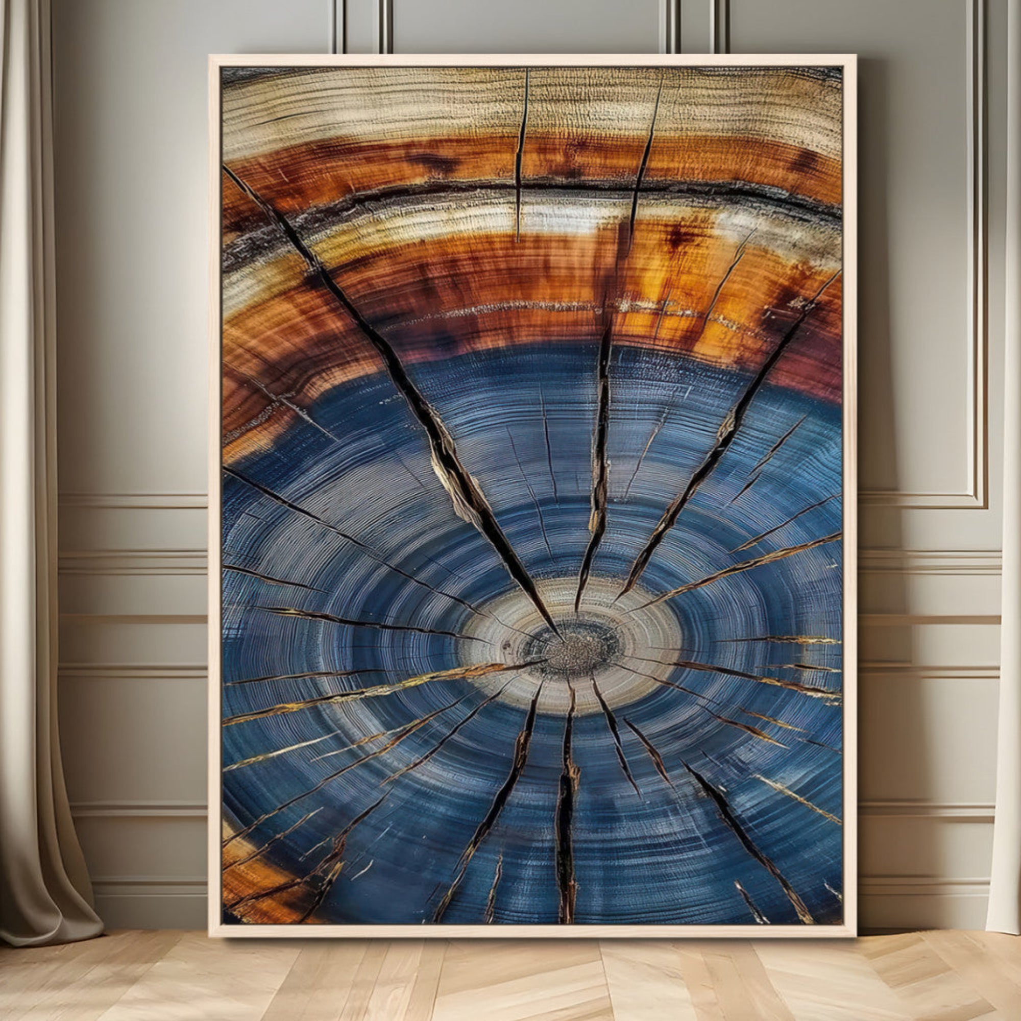 58959380-MGV-FC-24X36_Natural-Tree Rings Wall Art Canvas Print – Blue Wood Grain Rustic Pattern Natural Texture Artwork for Modern Home Office
