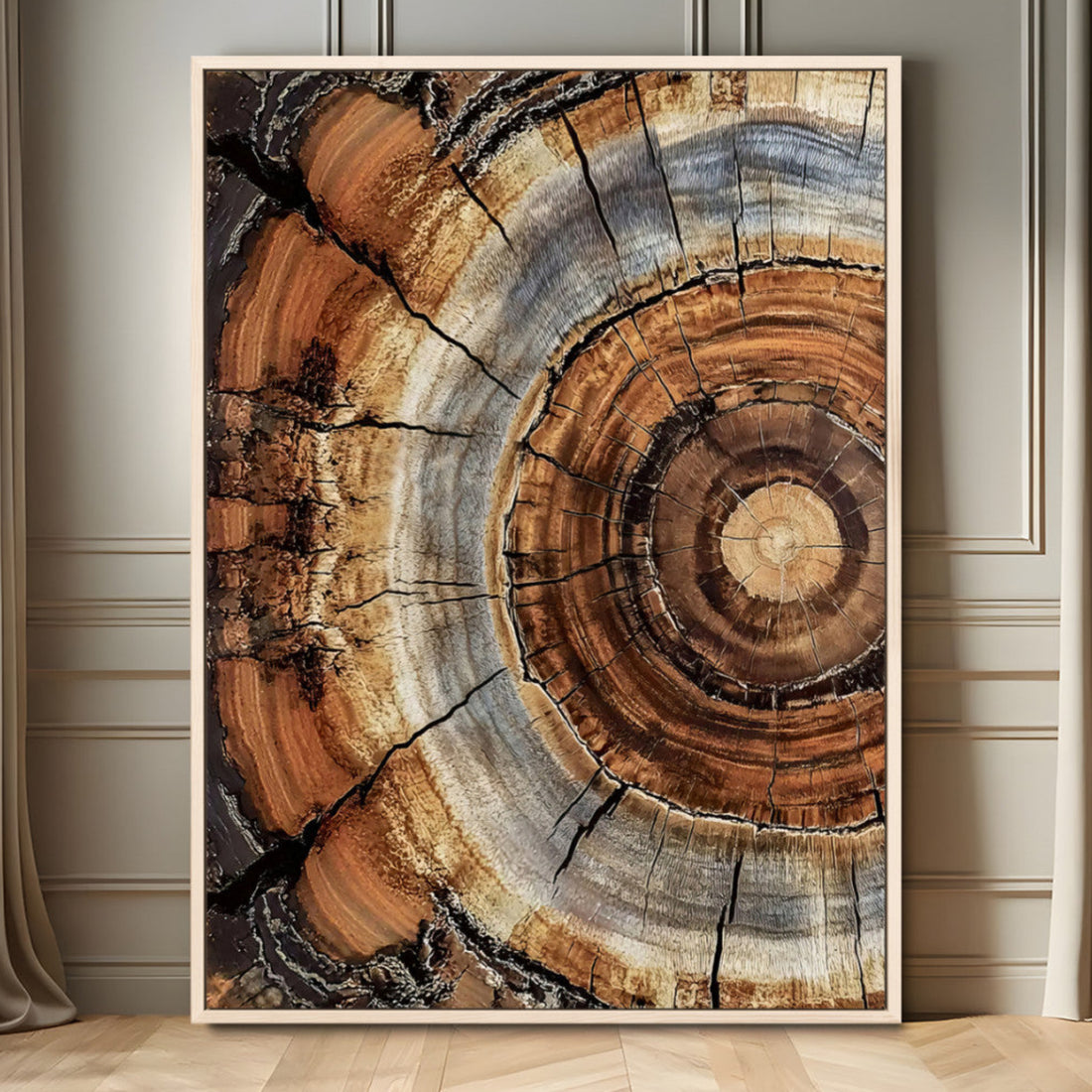 Tree Rings Wall Art Canvas Print | Rustic Cracked Wood Cross Section