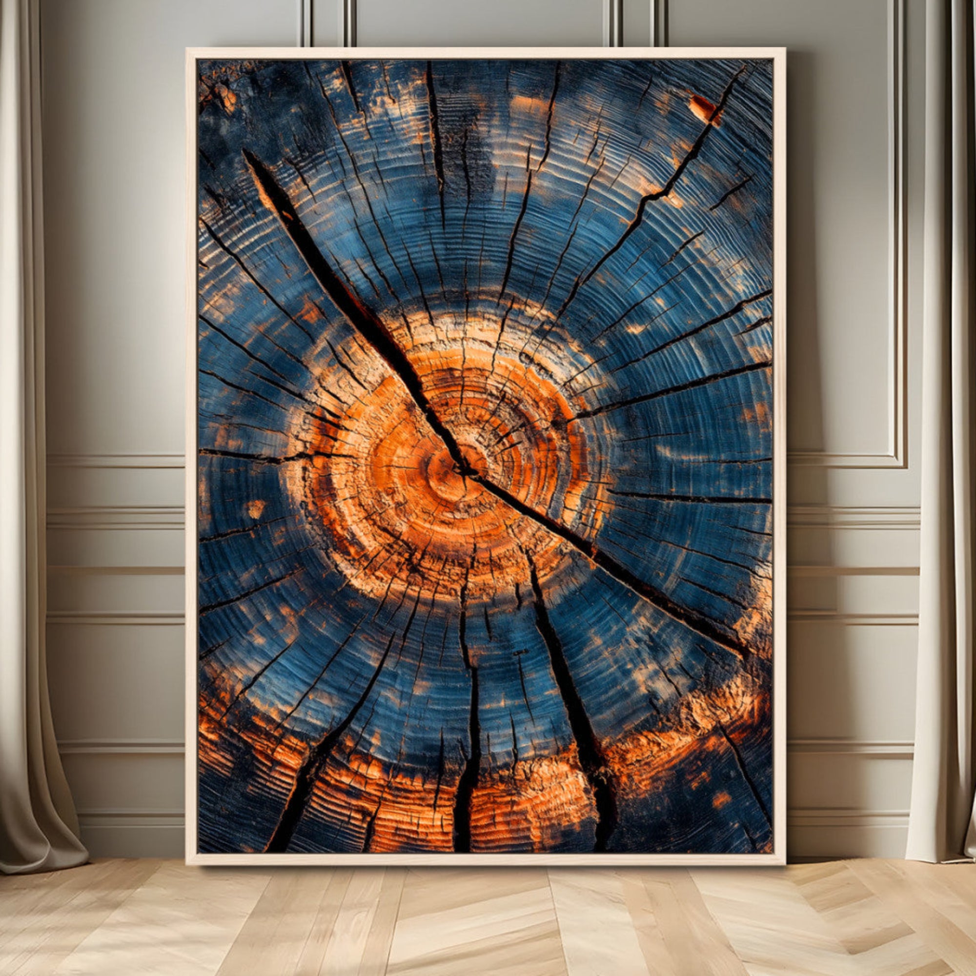 44185164-MGV-FC-24X36_Natural-Tree Rings Wall Art Canvas Print – Framed Rustic Wood Grain Texture Industrial Natural Artwork for Home Office