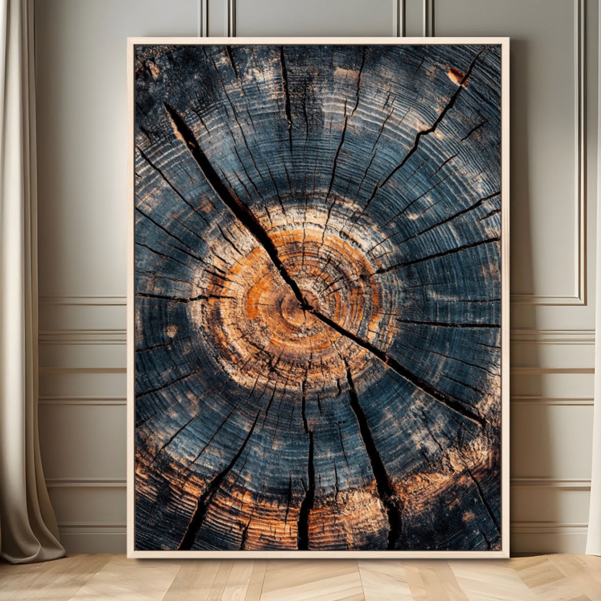 77995348-MGV-FC-24X36_Natural-Tree Rings Wall Art Canvas Print – Framed Rustic Wood Scene with Natural Texture Artwork for Home, Office