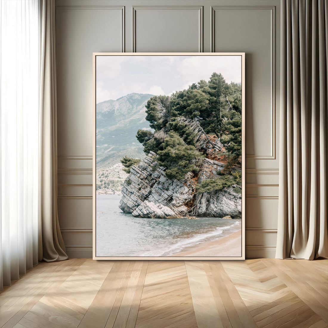 Beach Trees Wall Art Canvas Print, Framed Earthy Beachside Coastal Nature Art