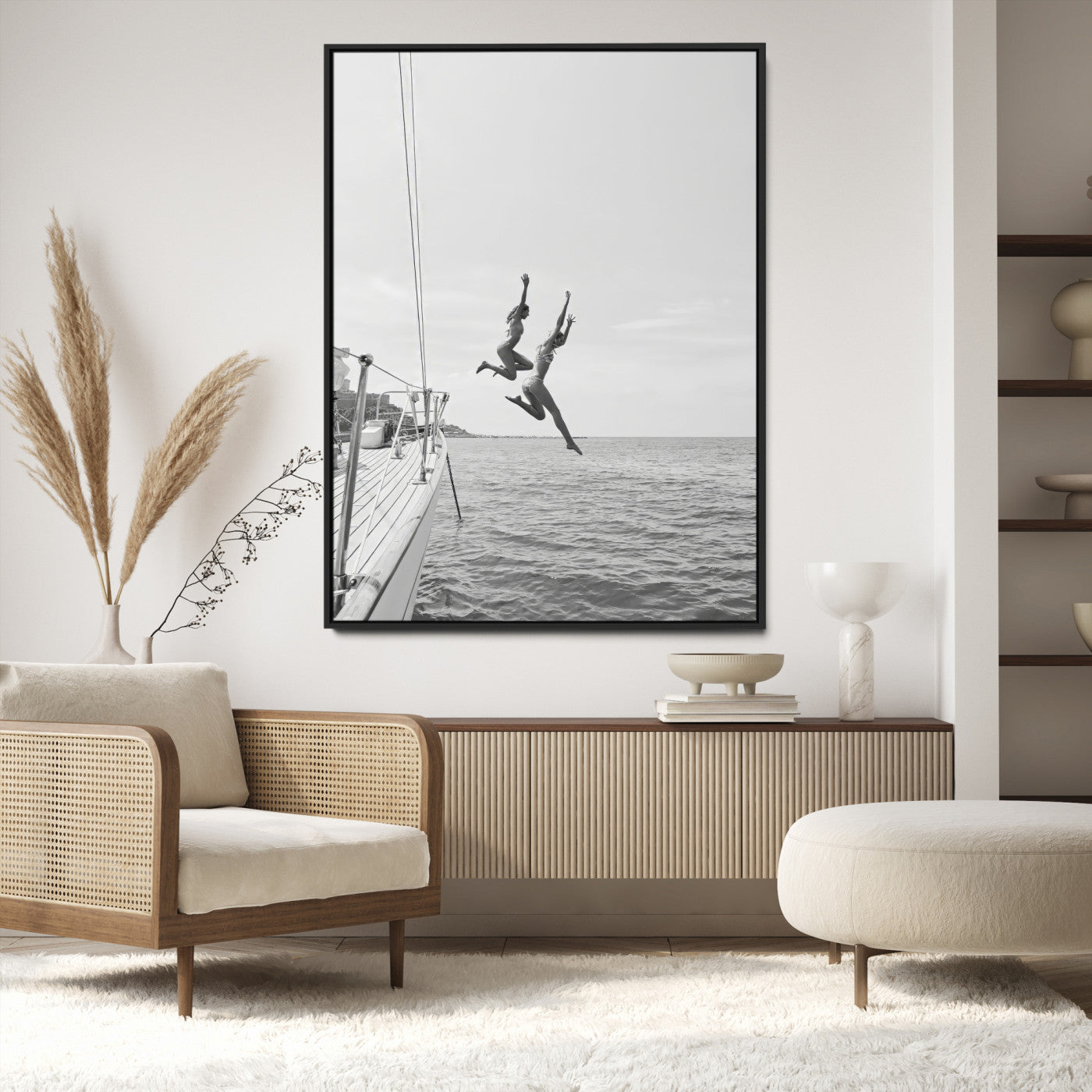 74555508-MGV-FC-36X24-Sailing Wall Art Canvas Print, Framed Ocean Adventure Art Picture Print, Summer Perfect Minimalism