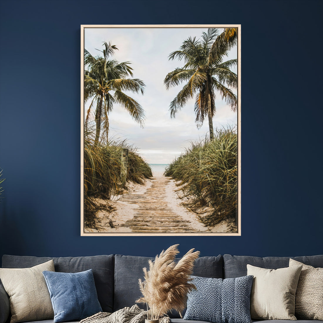 Tropical Palm Wall Art | Sandy Pathway Canvas Print, Ocean View