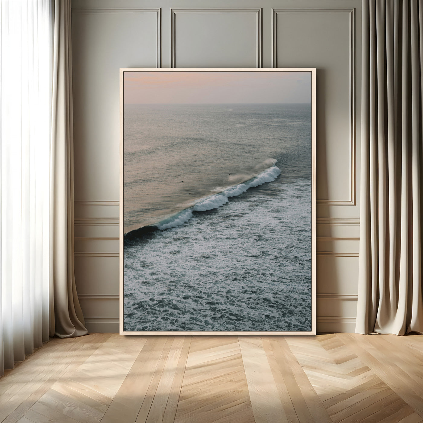 88999168-MGV-FC-24X36_Natural-Ocean Waves Wall Art Canvas Print – Framed Coastal Serenity Relaxing Ocean Scene Artwork for Home Office