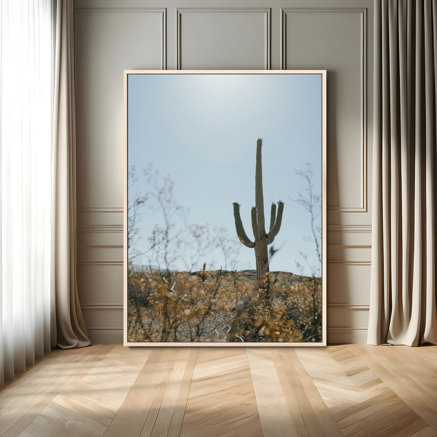 72537171-MGV-FC-24X36_Natural-Saguaro Cactus Wall Art Canvas Print – Framed Southwestern Desert Landscape Nature Scene Artwork for Home Office