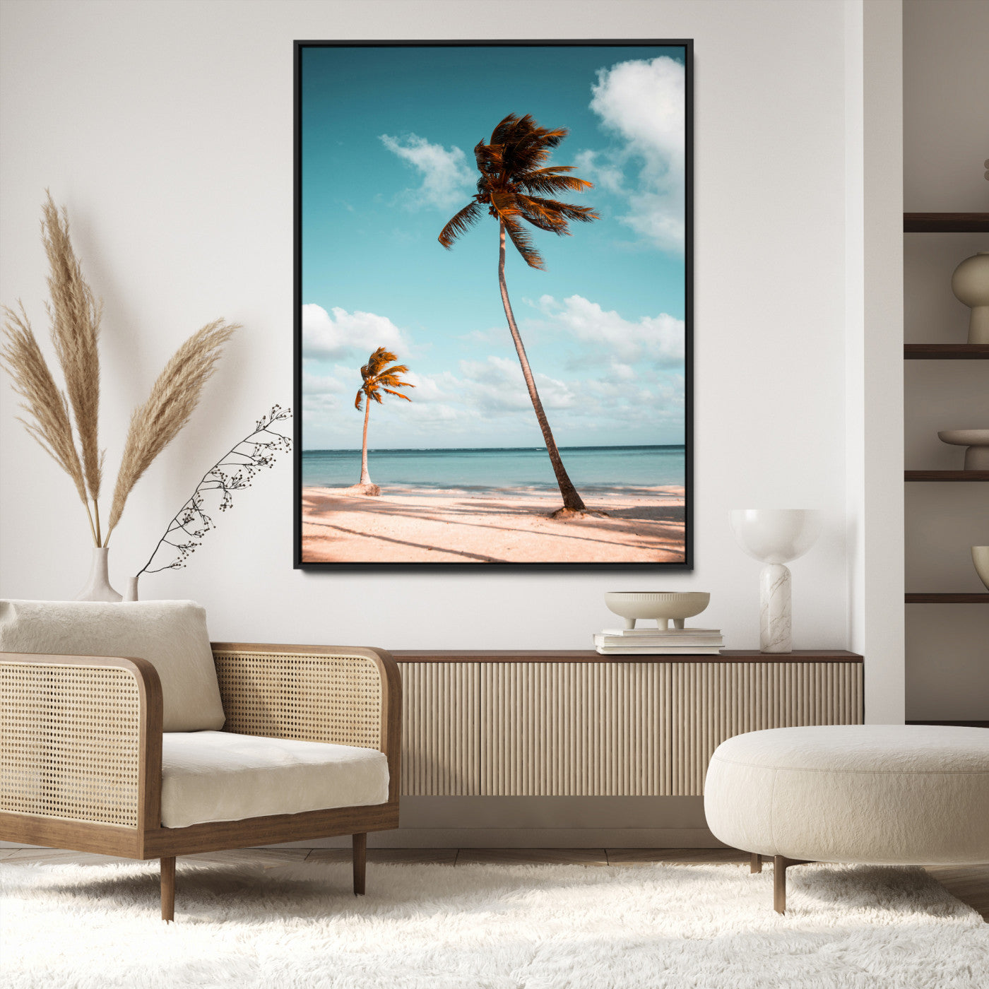 31614416-MGV-FC-24X36-Tropical Beach Wall Art Canvas Print – Framed Coastal Palm Trees Serene Ocean View Nature Artwork for Home Office