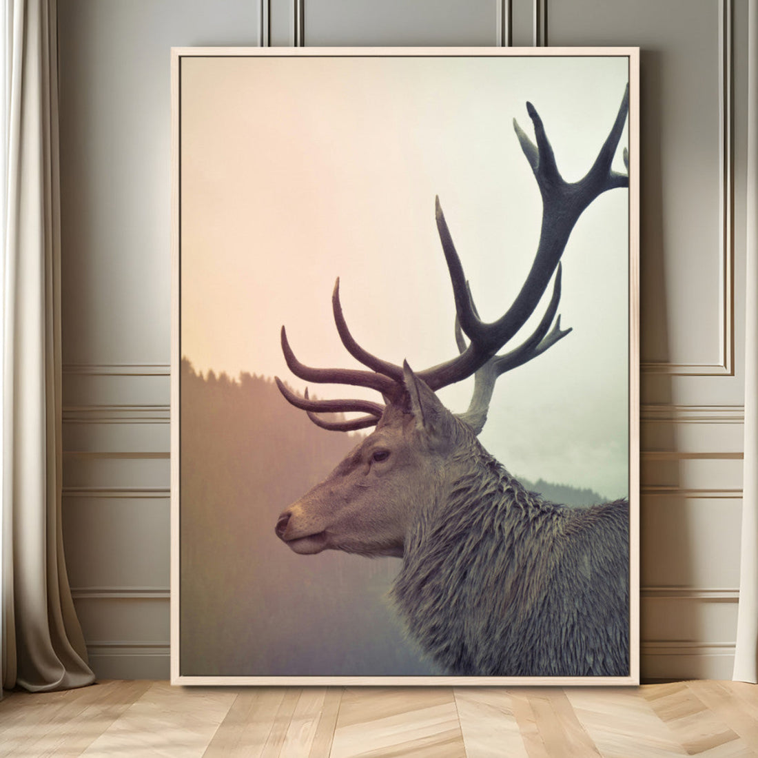 Deer Canvas Wall Art Print, Framed Woodland Animal Rustic Lodge Wildlife Artwork