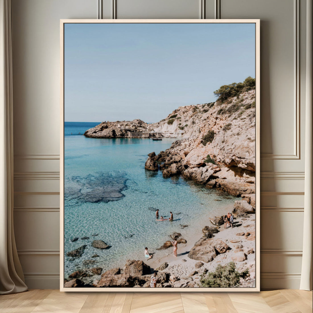 Clear Blue Water Beach Wall Art | Framed Rocky Cove Canvas