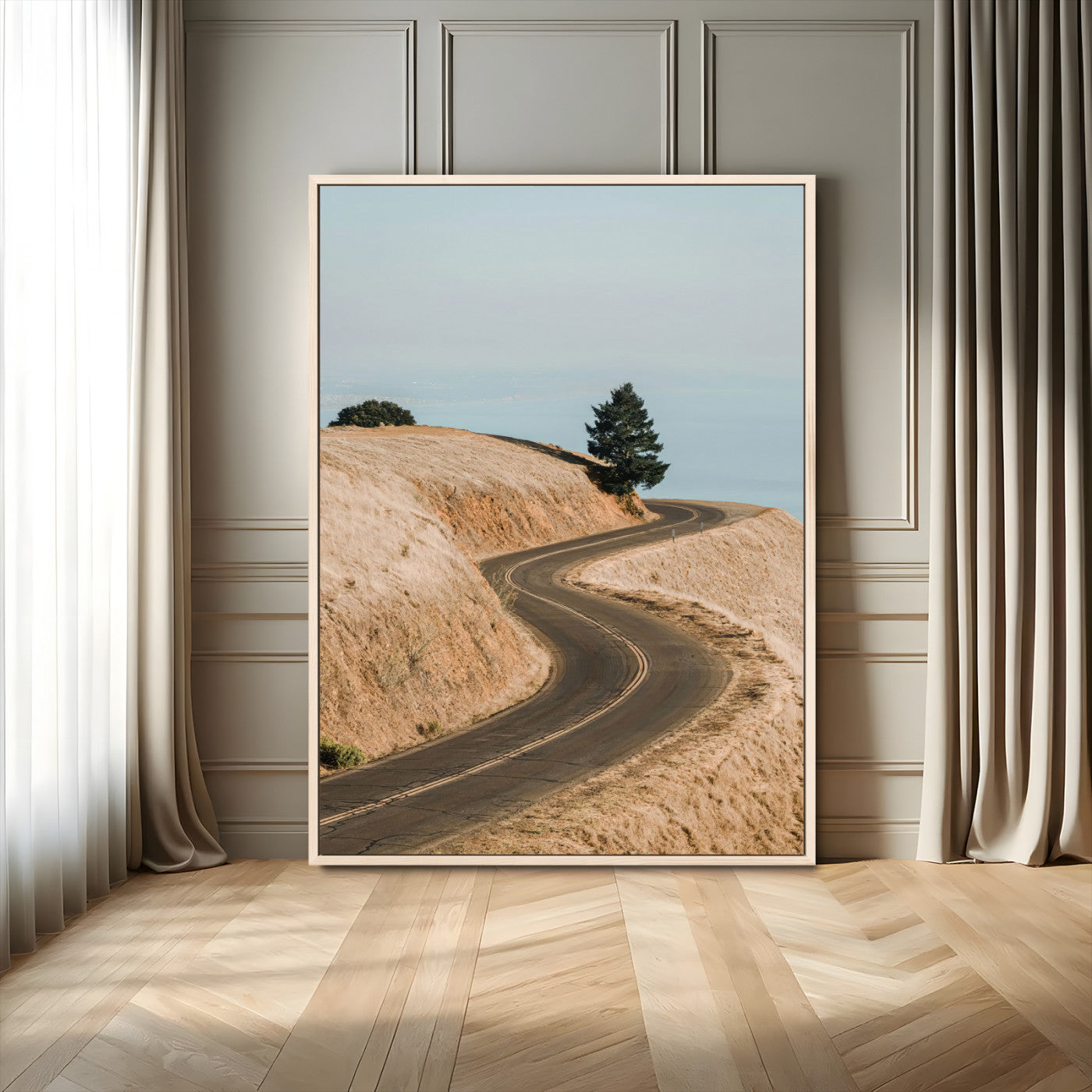 MGV-FC-24X36 - Winding Road Canvas Wall Art – Scenic Curvy Road Landscape, Large Minimalist Outdoor Decor, Wrapped