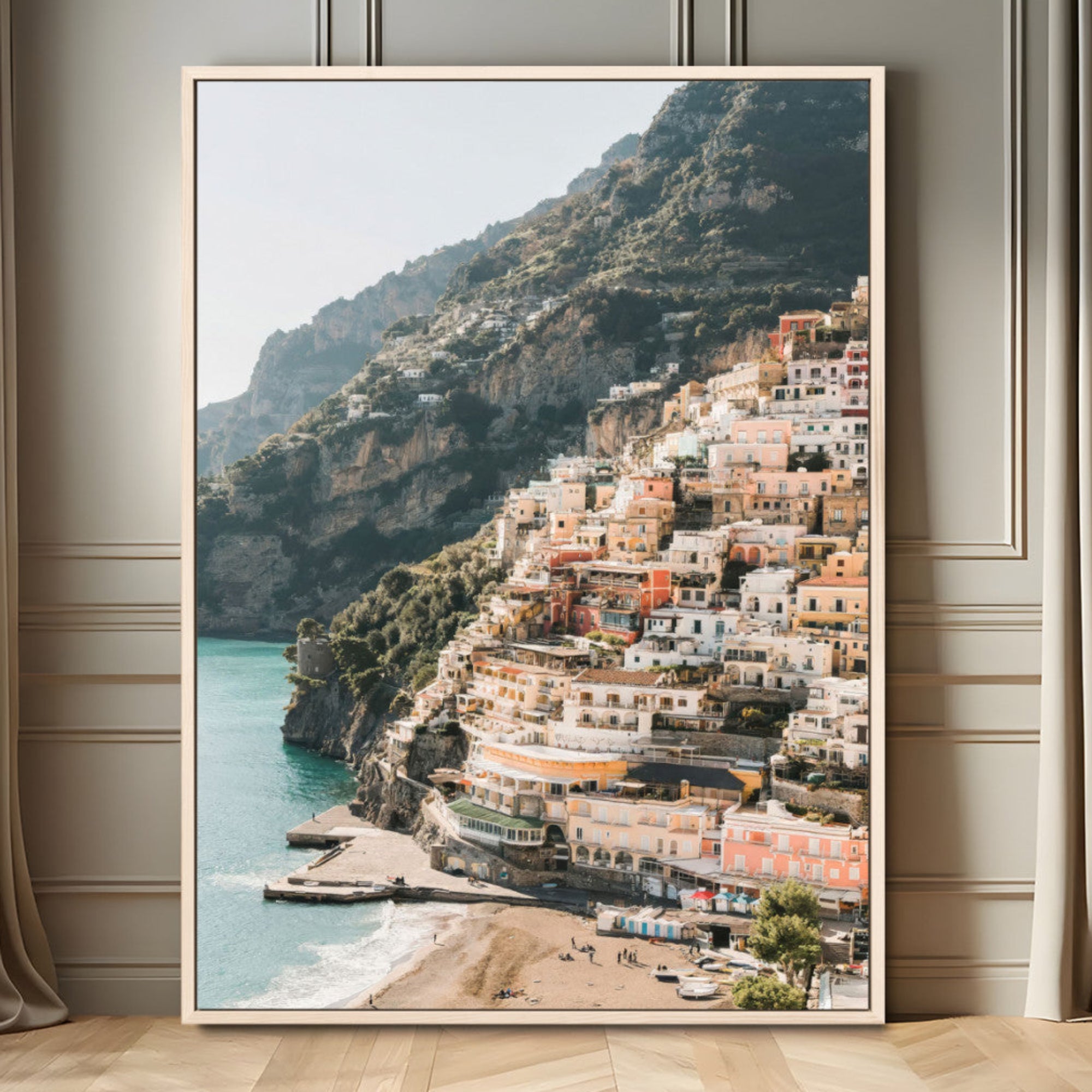 MGV-FC-24X36 - Scenic Coastal Cliffside Town Wall Art – Mediterranean Seaside View Canvas Print, Vibrant Wrapped Canvas for Living Room, Office, Home Decor