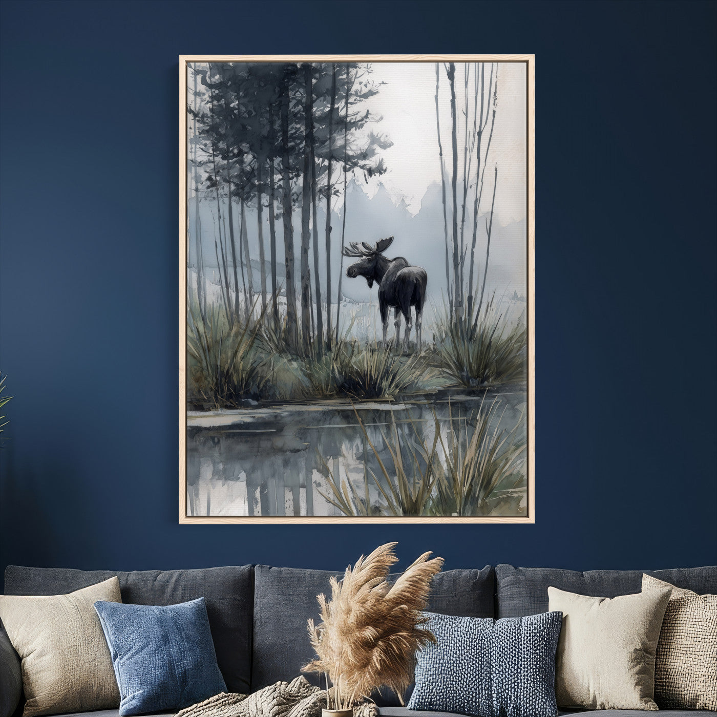 63767896-MGV-CV-24X36 - Abstract Moose Forest Wall Art Canvas Print – Wildlife Nature Artwork Print for Living Room, Cabin, and Office Decor
