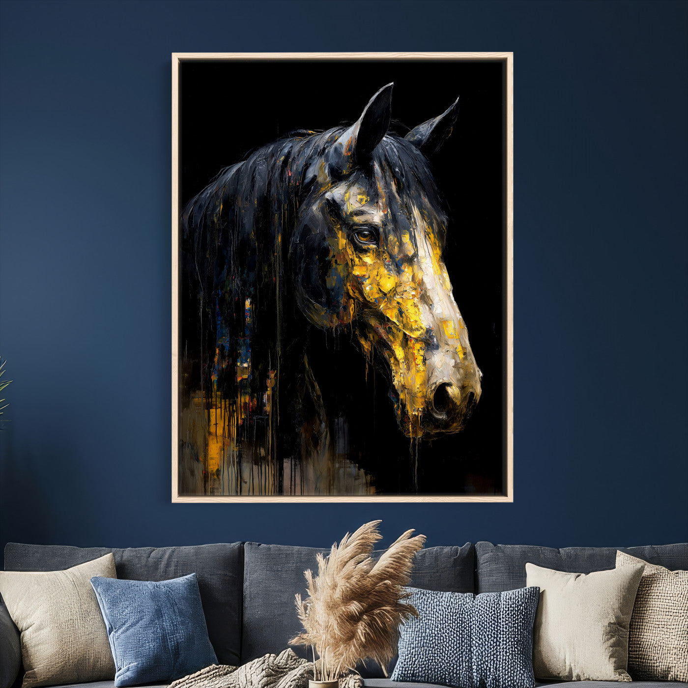 74608479-MGV-CV-24X36 - Abstract Horse Wall Art Canvas Print – Painting Style Western Equine Artwork Print for Living Room, Ranch, and Office Decor