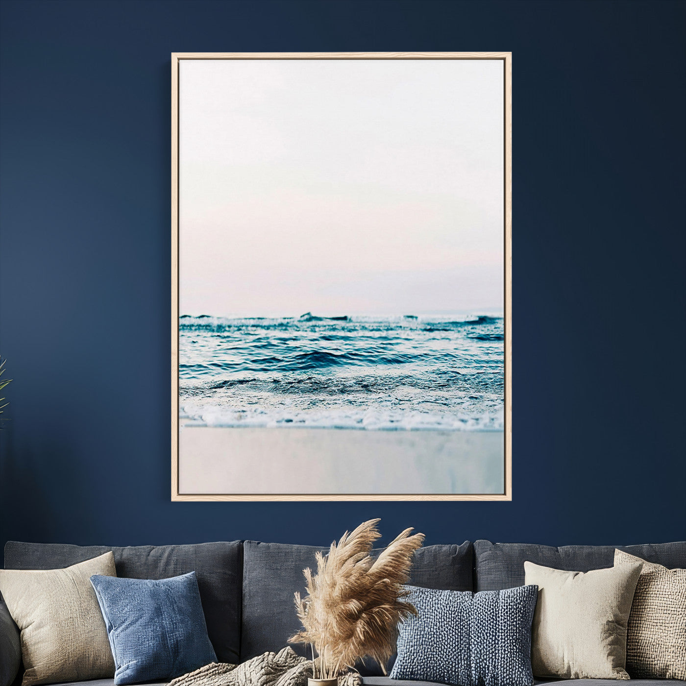 17196851-MGV-CV-24X36 - Ocean Wave Wall Art Canvas Print, Minimal Seascape Photography, Coastal Blue Water Artwork, Vertical Beach Wall Decor, Calm Sea Nature Print