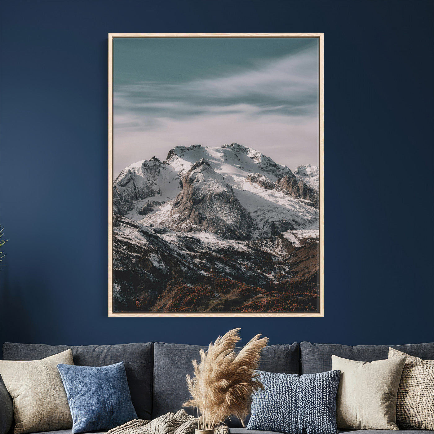 73655572-MGV-CV-24X36 - Alpine Mountain Landscape Wall Art Canvas Print, Snowy Peak Nature Wall Decor, Minimal Mountain Photography Canvas, Large Vertical Mountain Wall Art