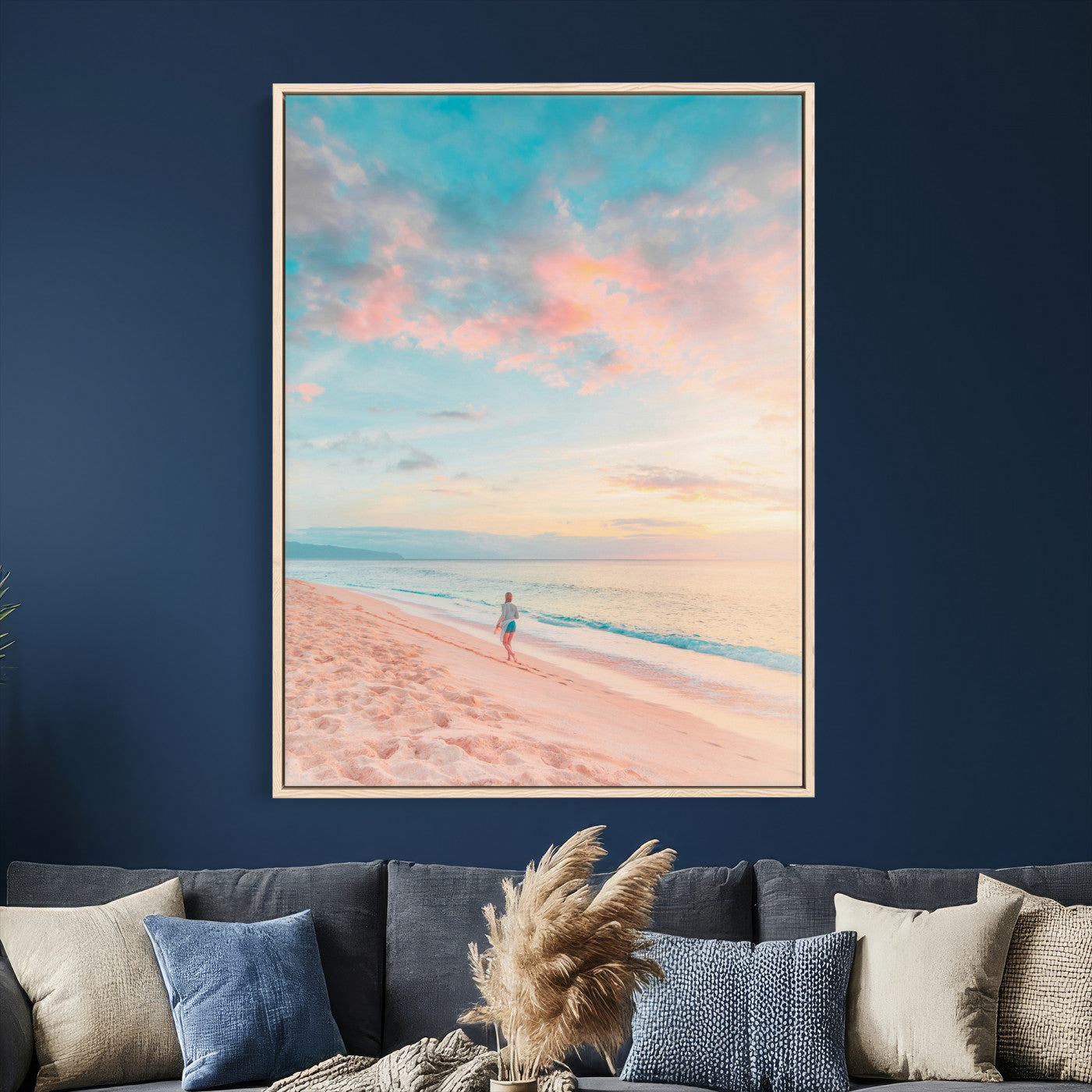 49353231-MGV-CV-24X36 - Pastel Beach Walk Wall Art Canvas Print – Soft Coastal Photography Artwork Print for Bedroom, Living Room, and Serene Home Decor