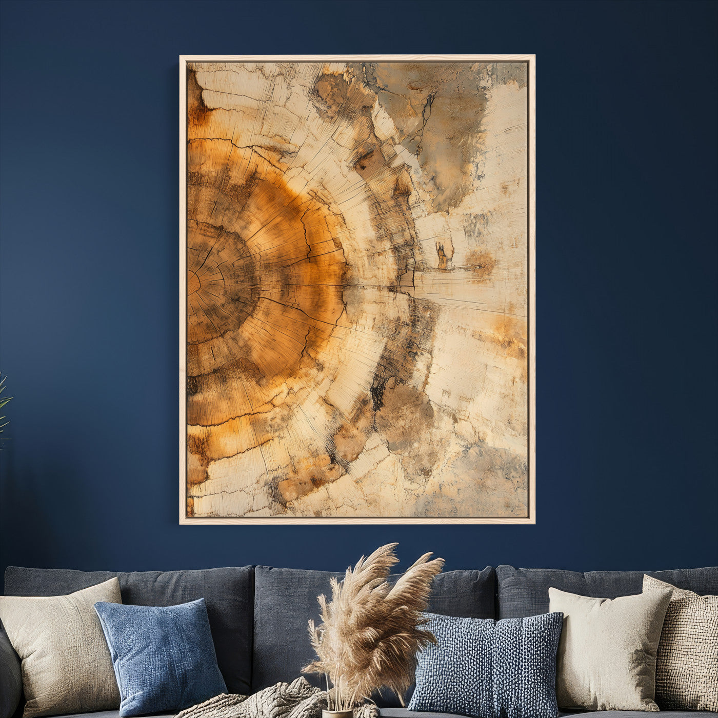 46484271-MGV-CV-24X36 - Abstract Wood Ring Wall Art Canvas Print – Natural Tree Ring Artwork Print for Rustic Home, Cabin, and Modern Organic Decor