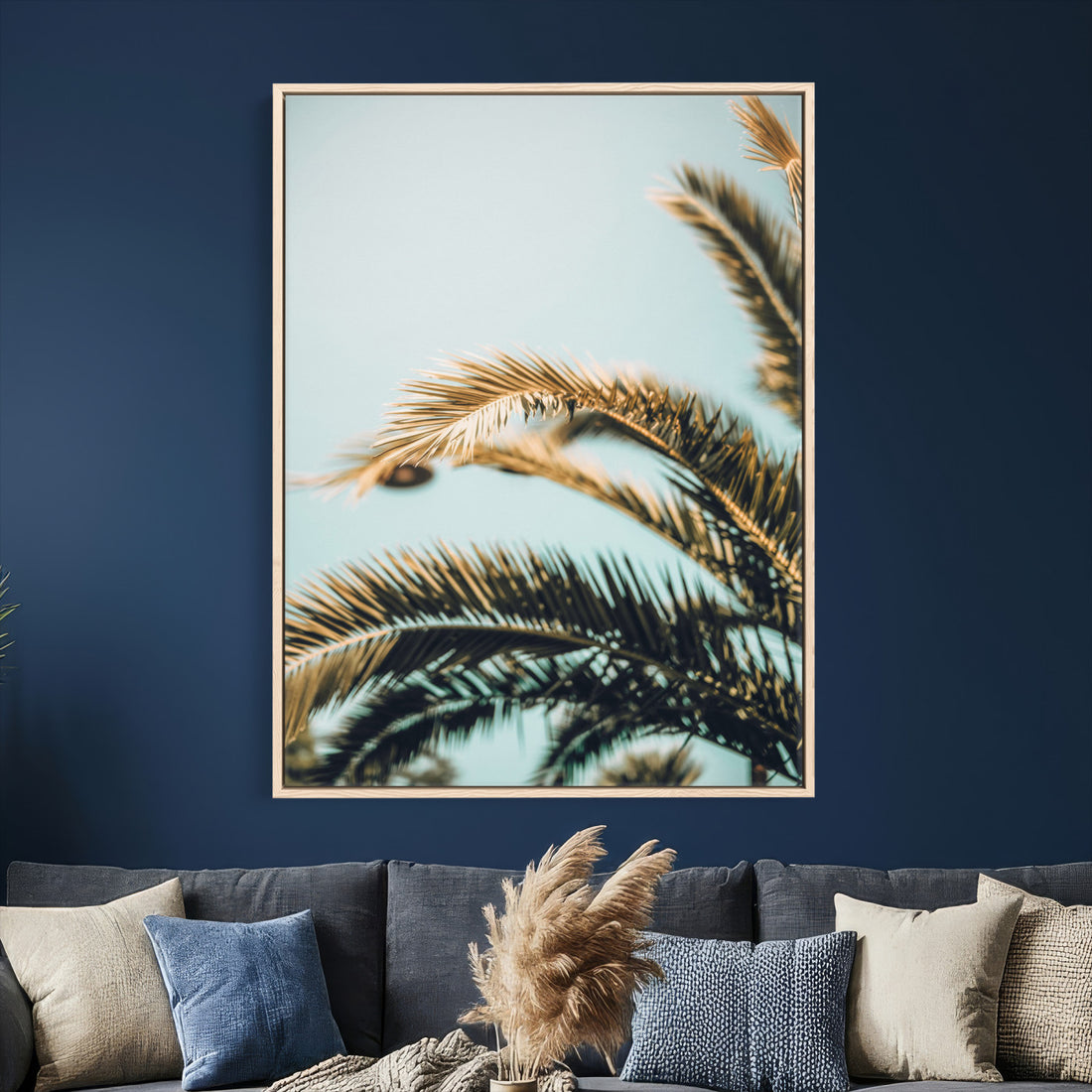 Palm Leaves Wall Art Canvas Print, Minimal Tropical Palm Fronds