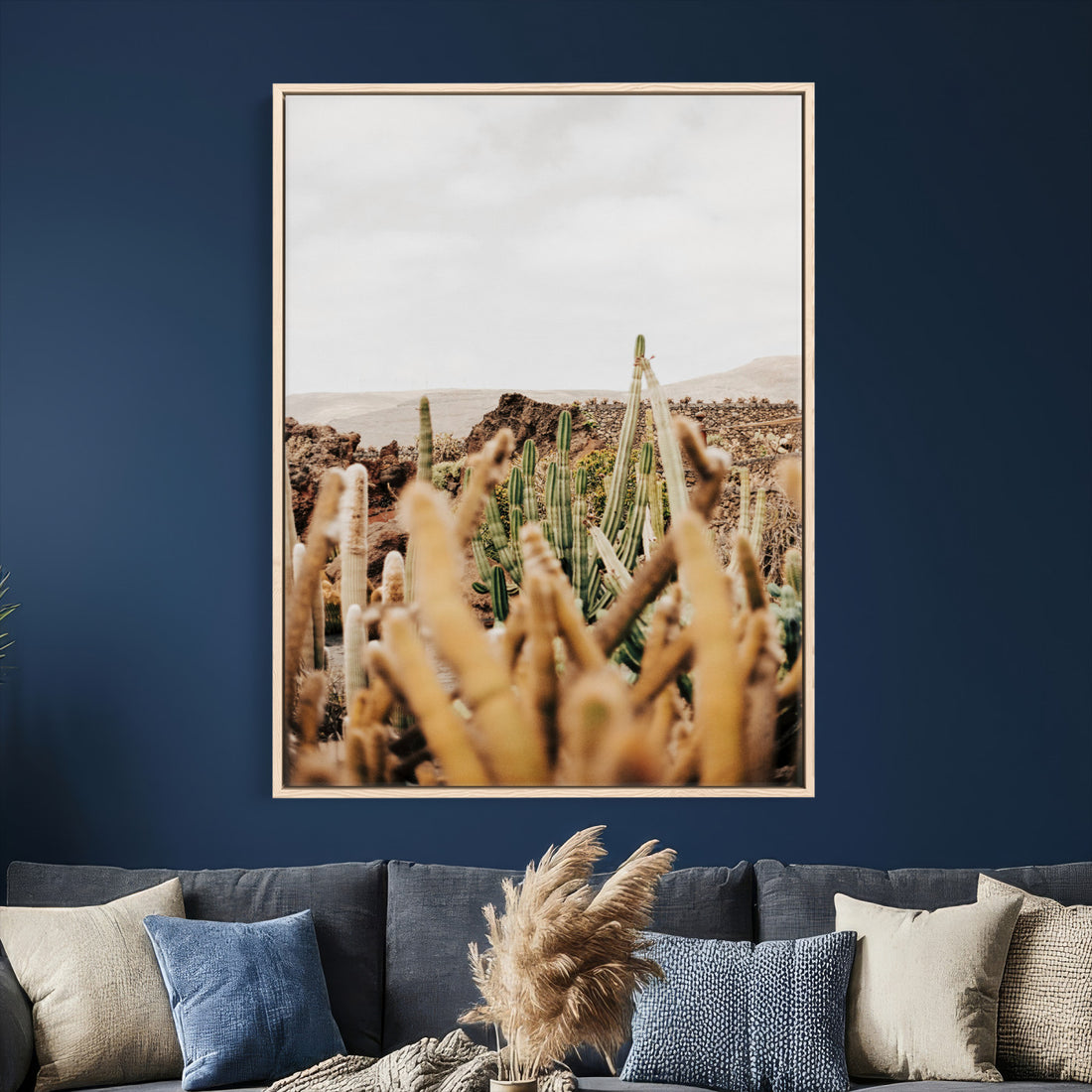 Minimal Desert Cactus Wall Art Canvas Print, Neutral Southwestern Landscape Decor
