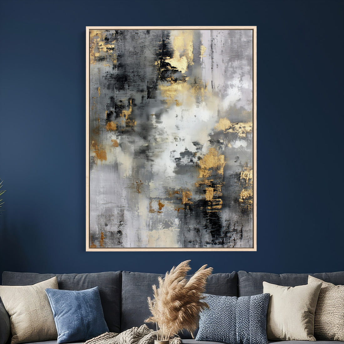 Gray Gold Abstract Wall Art Canvas Print, Painterly Modern Minimalist Artwork