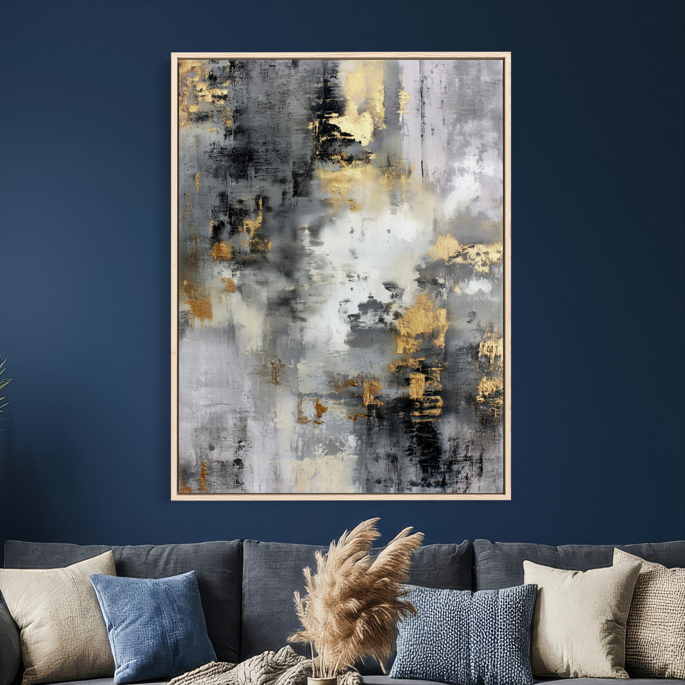 381262454543-MGV-CV-24X36 - Gray Gold Abstract Wall Art Canvas Print, Textured Modern Canvas Print, Minimalist Contemporary Artwork for Living Room Decor