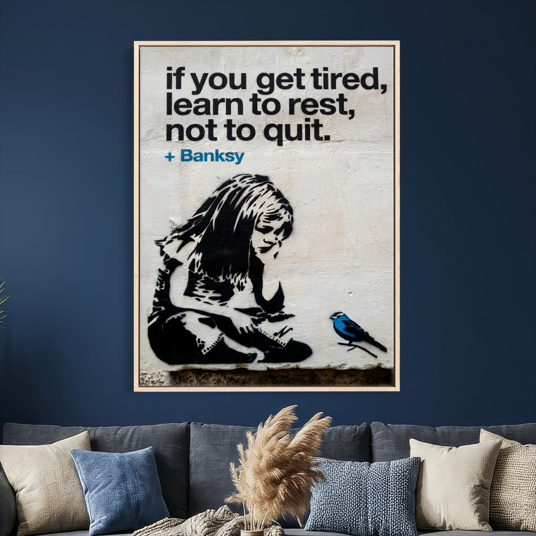 Banksy Girl and Blue Bird Canvas Art Print | Banksy If You Get Tired Street Art