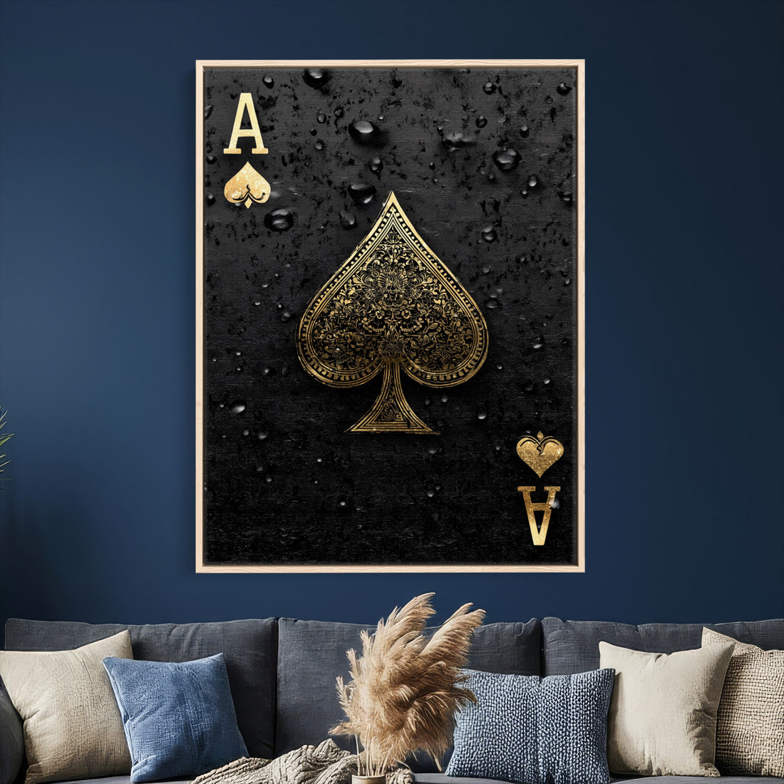 Ace of Spades Wall Art Canvas Print | Black and Gold Playing Card Artwork