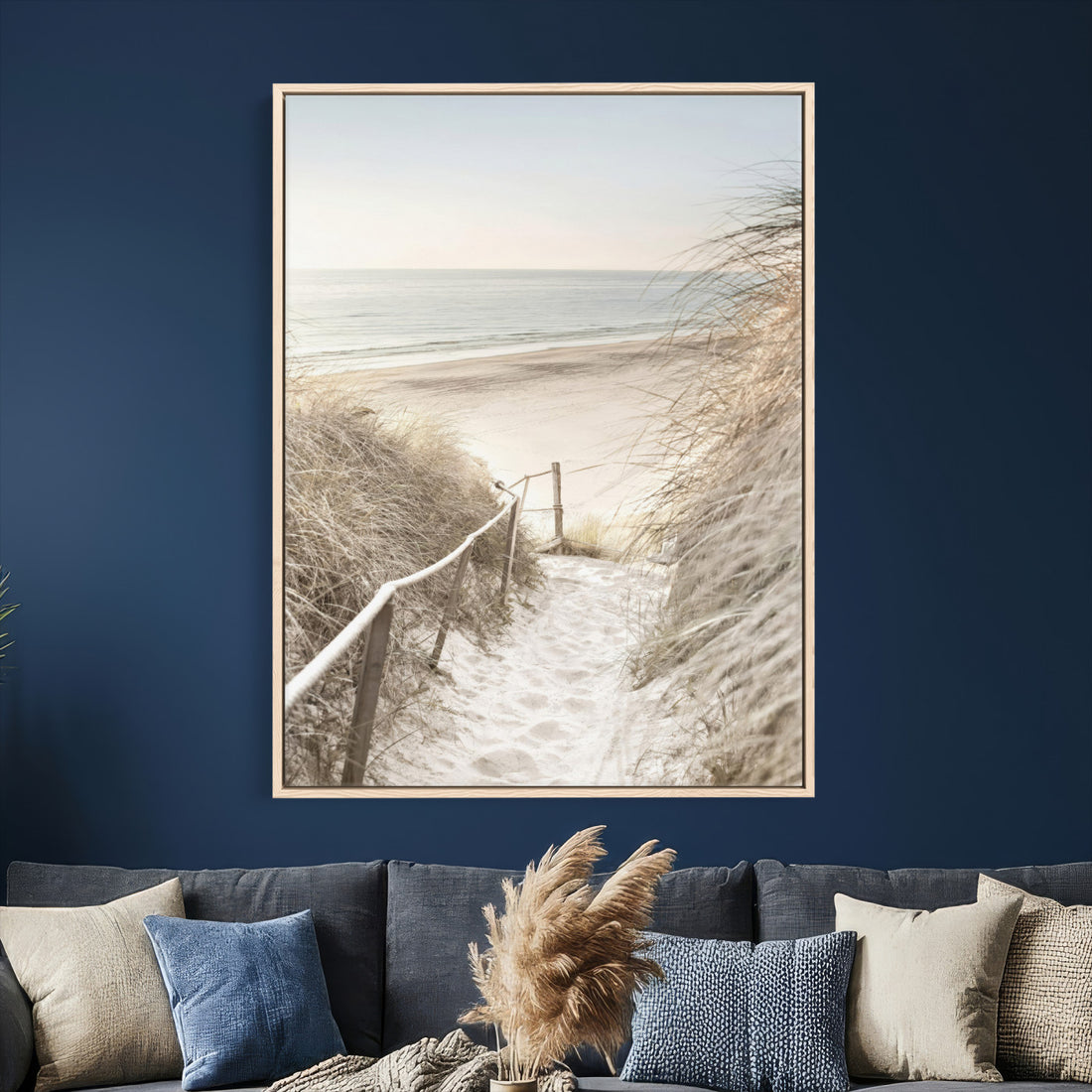 Coastal Beach Path Wall Art Canvas Print | Neutral Ocean Shore Landscape